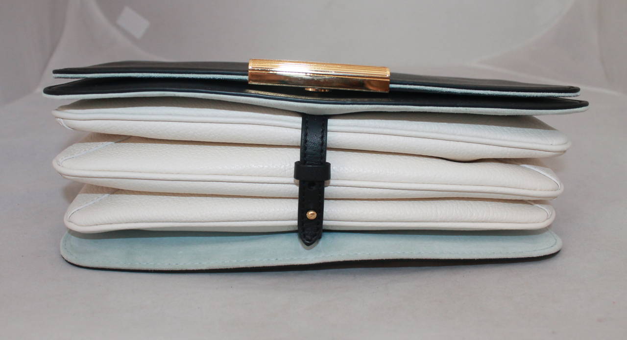 Pucci Black & Sky Blue Leather Multi-Compartment Top Handle Bag In Excellent Condition In West Palm Beach, FL