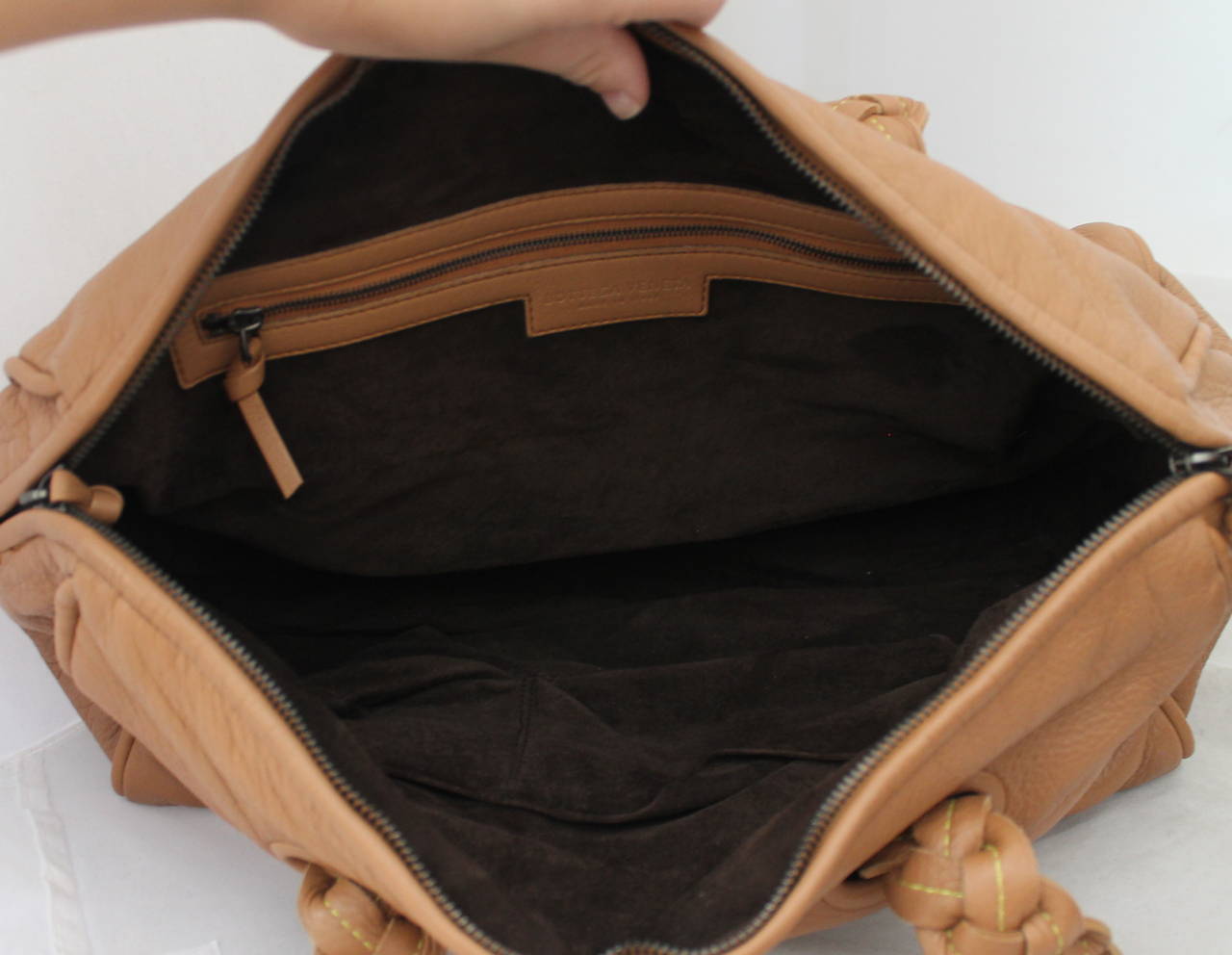 Brown Bottega Veneta Luggage Leather & Yellow Stitching Shoulder Bag - rt. $2680