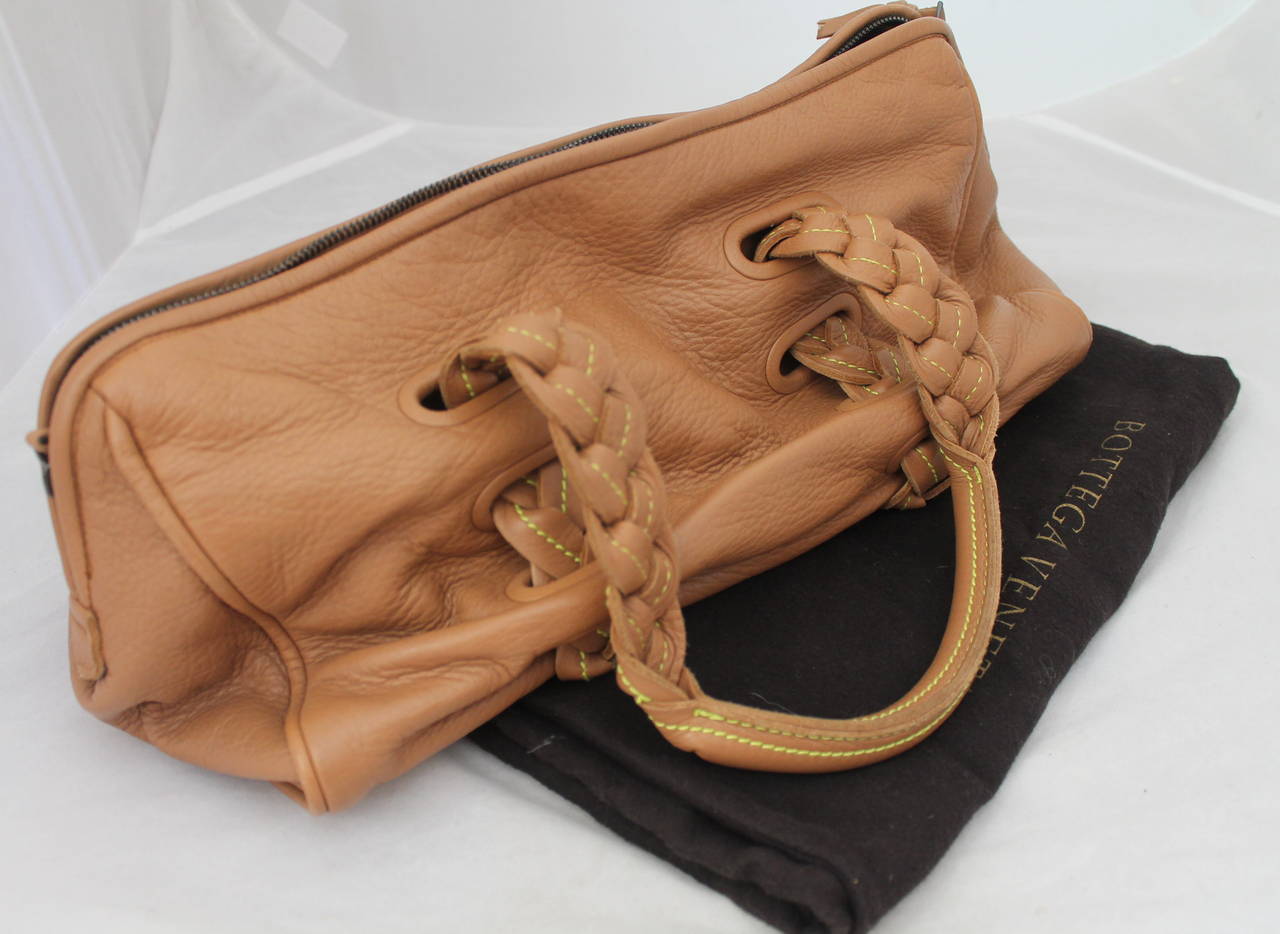 Women's Bottega Veneta Luggage Leather & Yellow Stitching Shoulder Bag - rt. $2680