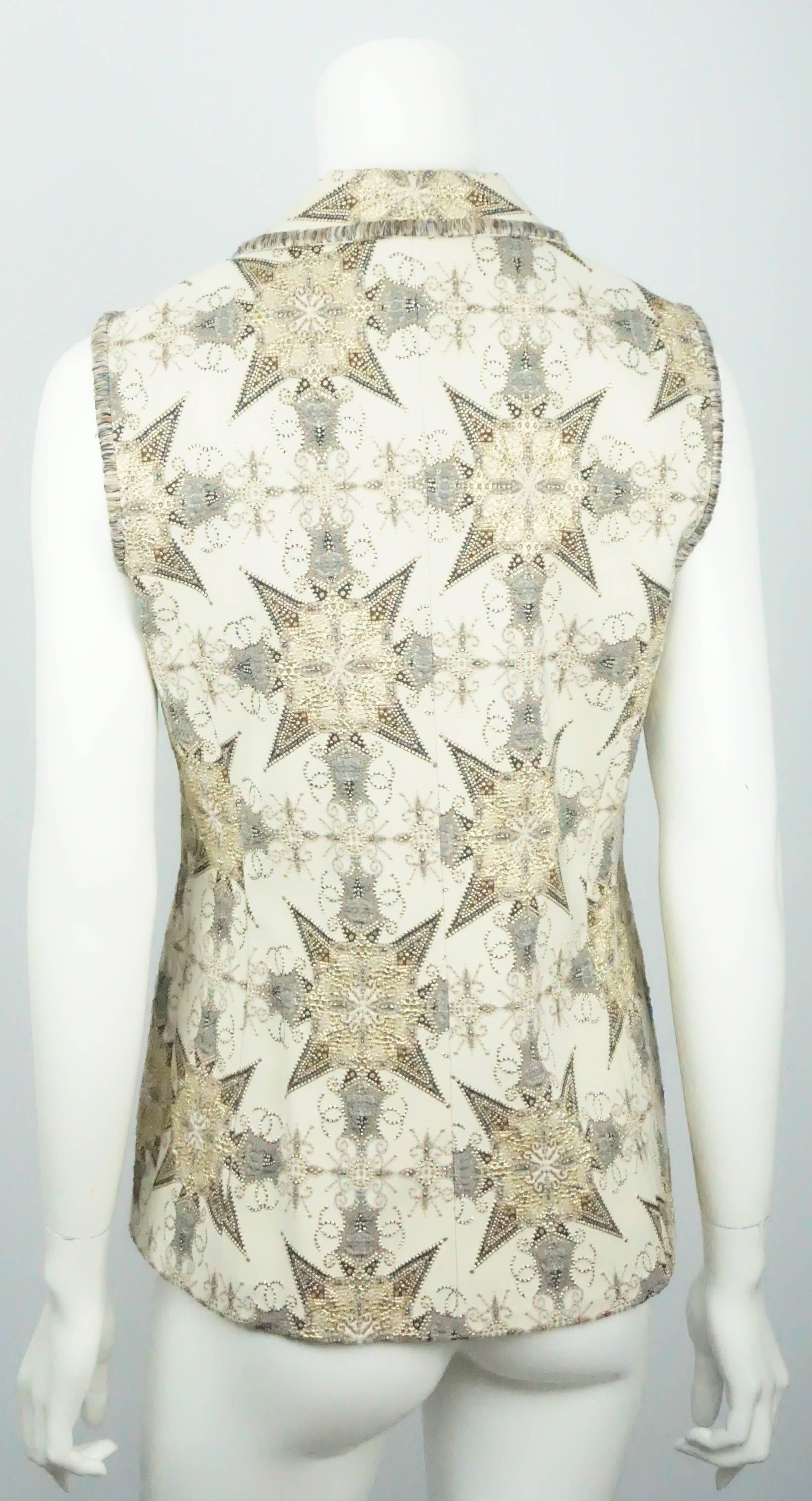 Beige Chanel Cream and Metallic Silk Lined Brocade Vest-38-NWT-06A