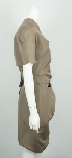 Carolina Herrera Khaki Silk Strapless Dress with Bolero - 10 - NWT