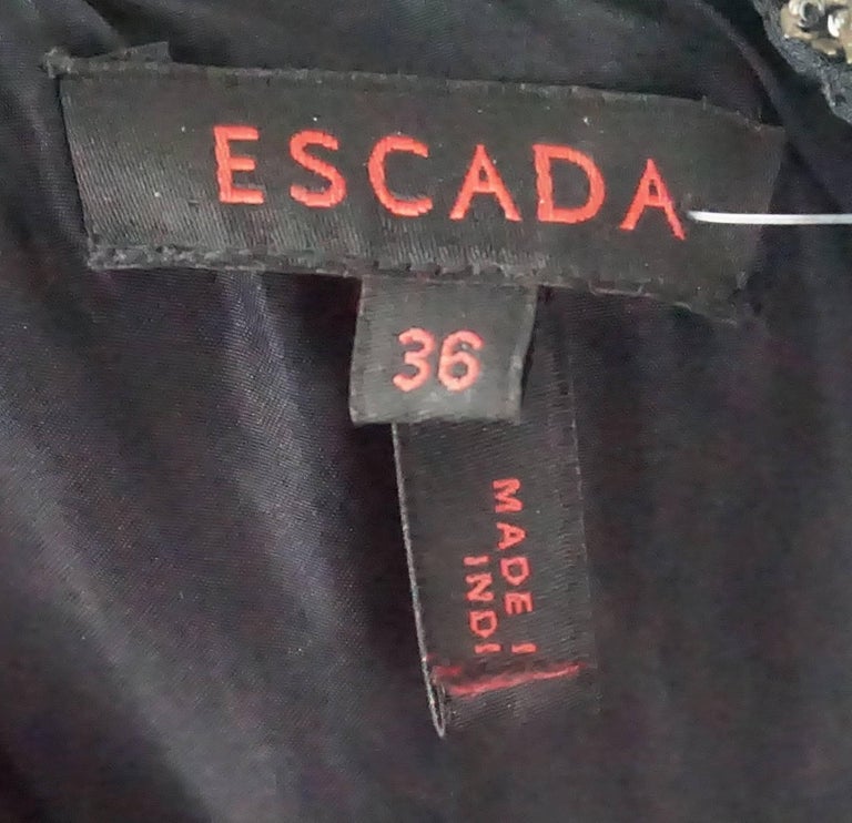 Escada Black Silk Heavily Silver Beaded Sleeveless Evening Dress - 36 ...