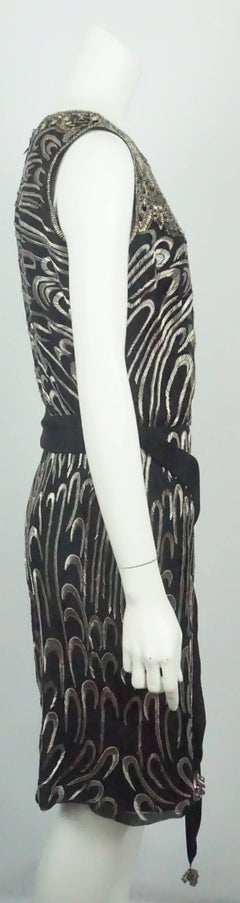 Escada Black Silk Heavily Silver Beaded Sleeveless Evening Dress - 36