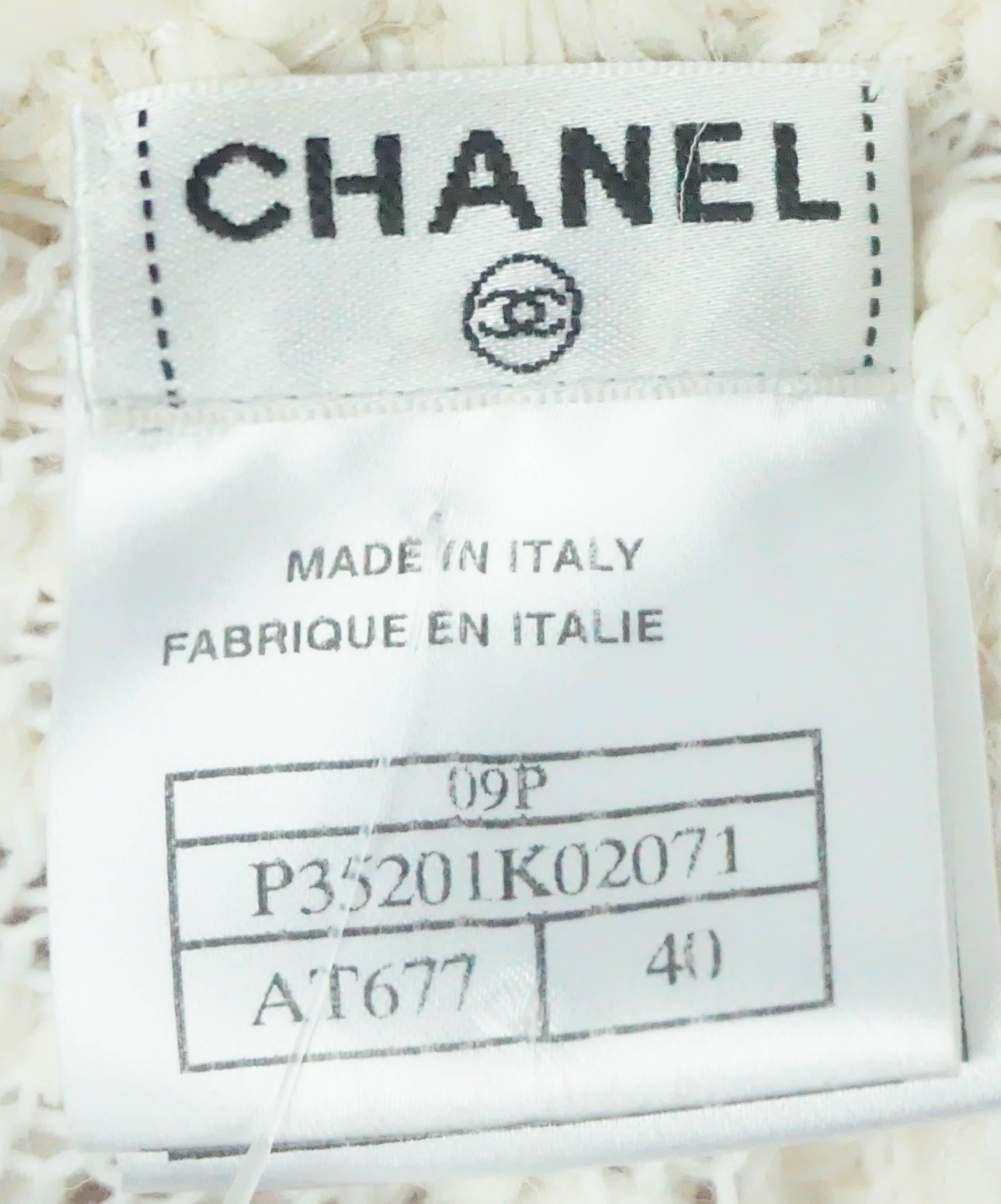 Women's Chanel Ivory Silk and Cotton Crochet Knit Top with Pearl Detail - 40- 09P