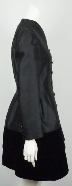 Valentino Black Silk and Velvet Dress with Coat - 10 - Circa 1980s