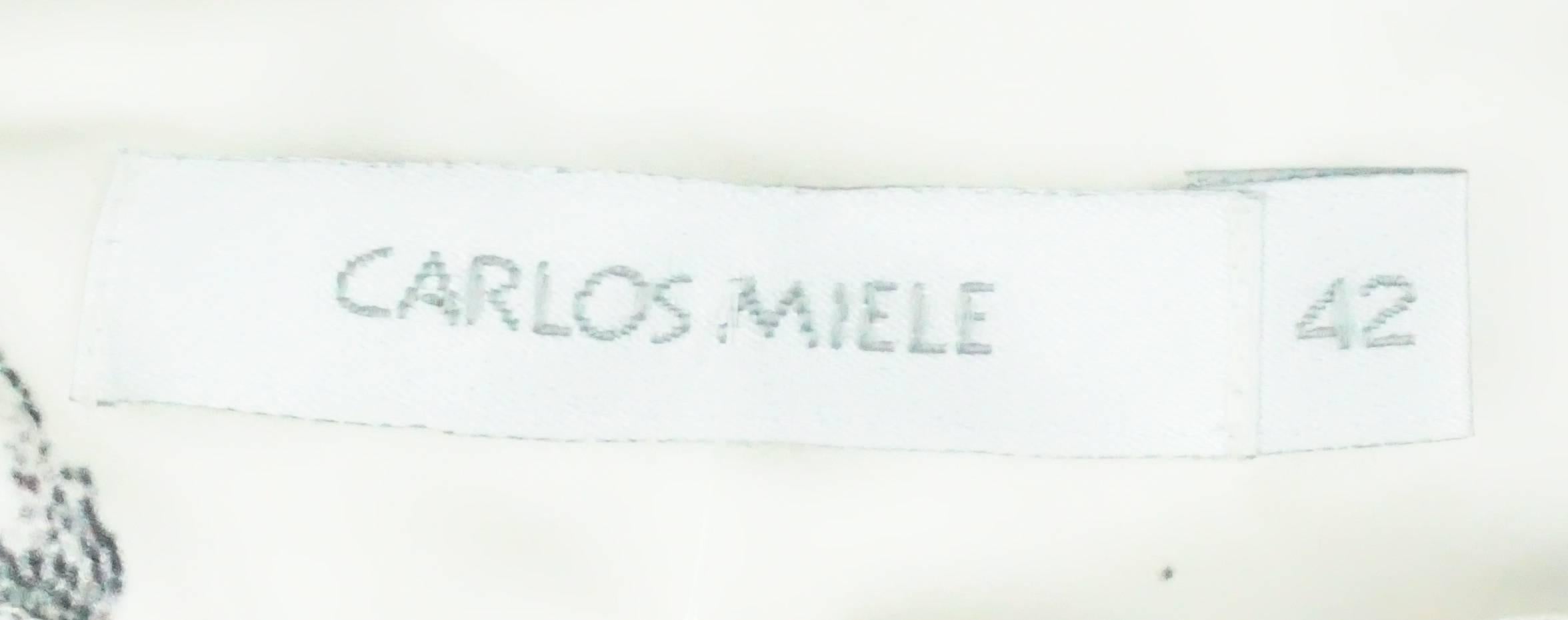 Carlos Miele Ivory and Dark Grey Print Silk Organza Gown - 42 In Excellent Condition In West Palm Beach, FL