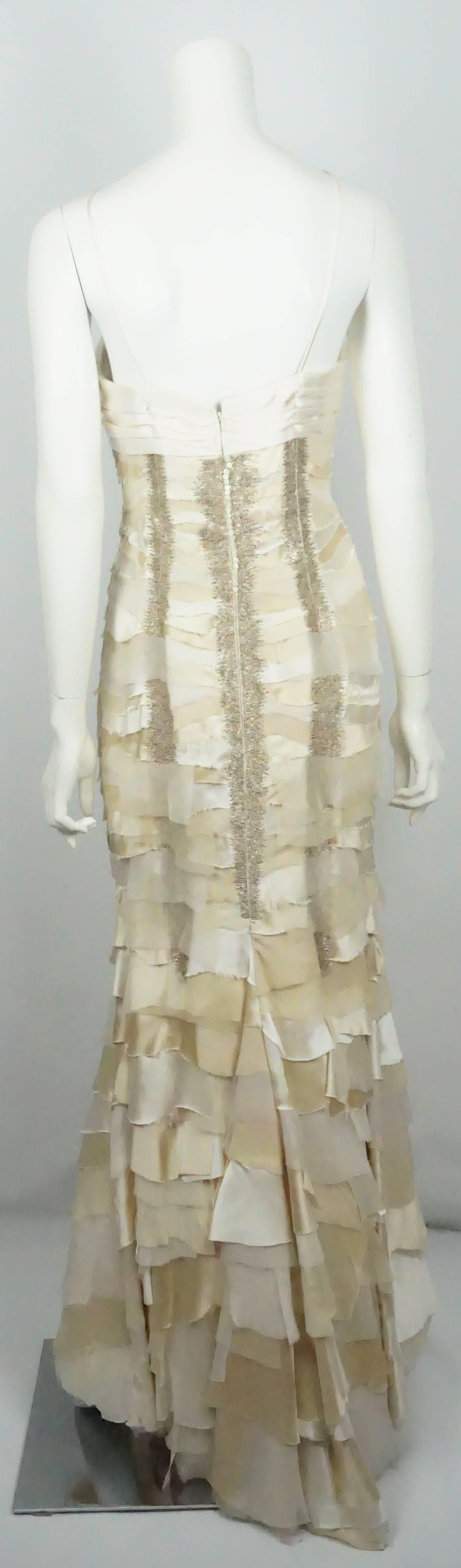 Brown Carolina Herrera Ivory and Champagne Silk Layered Gown - 6