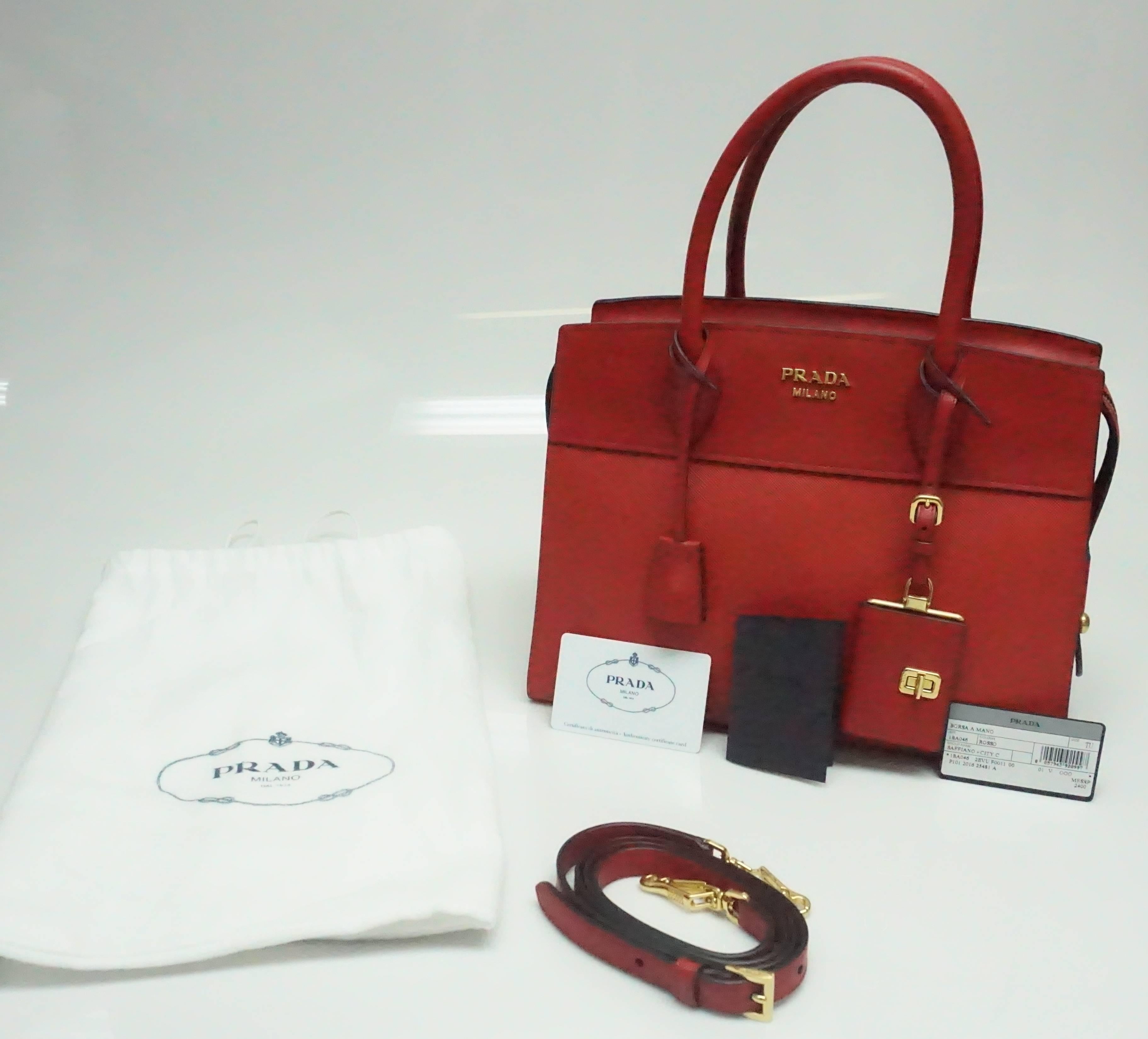 Prada Red Saffiano City Handbag - NEW 2