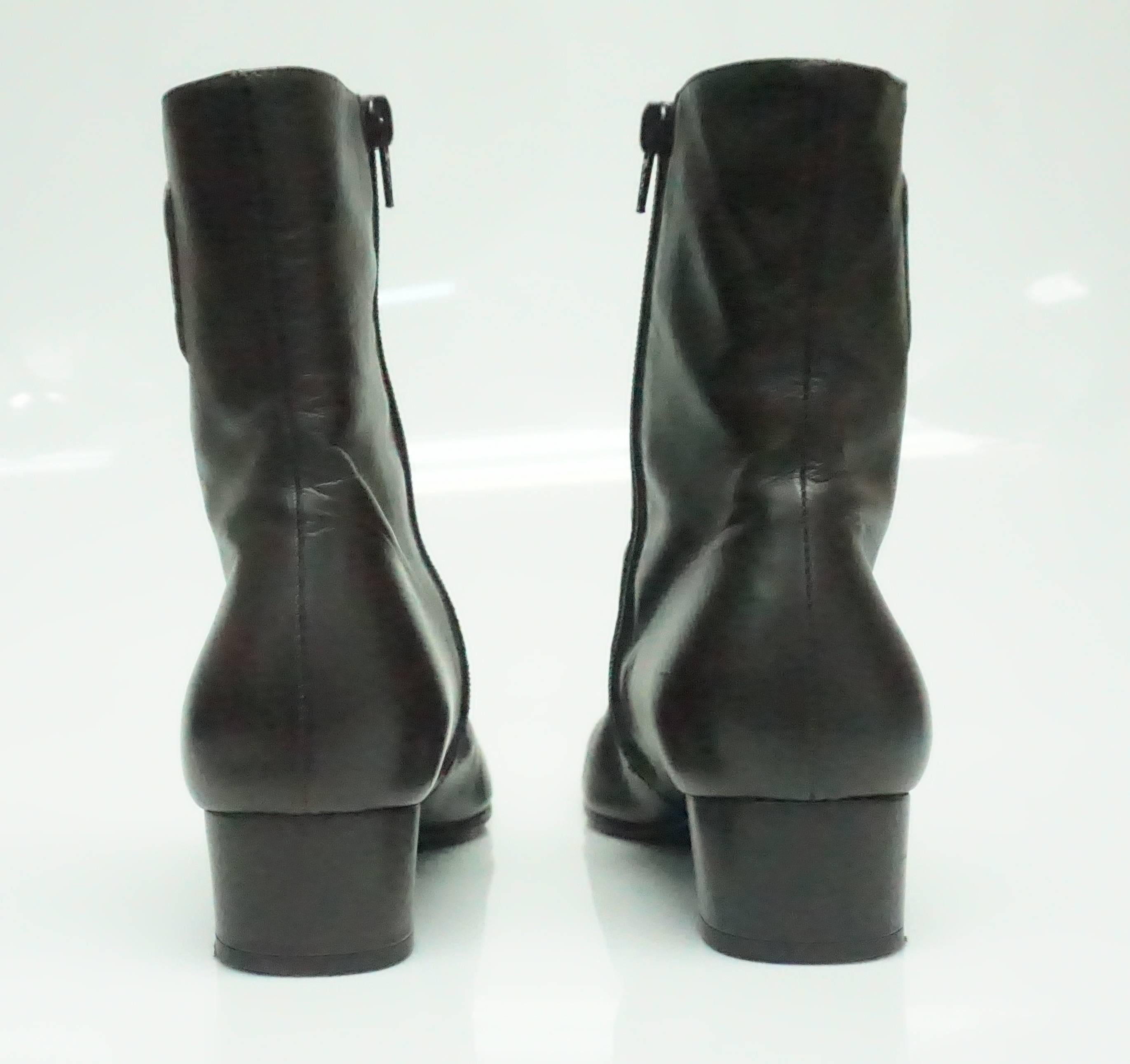 Black Salvatore Ferragamo Chocolate Brown Leather Short Boot - 9B