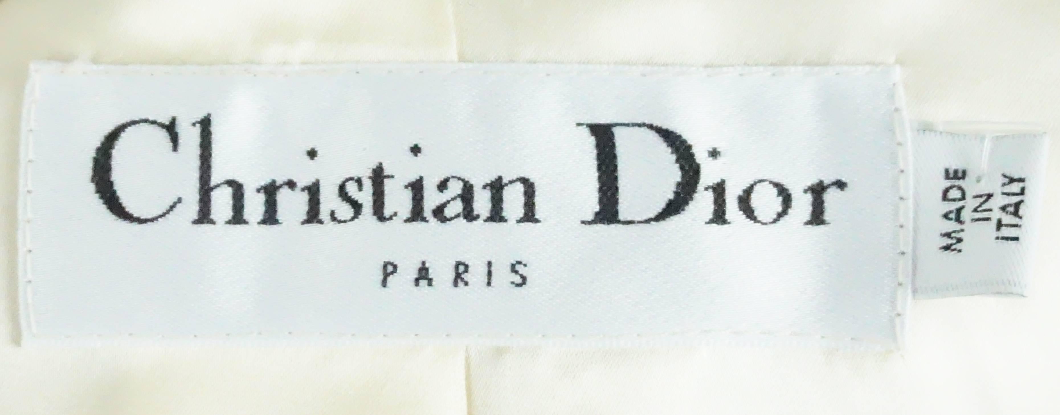 Women's Christian Dior Ecru Silk Skirt Suit with Mink Collar - 38 - NWT