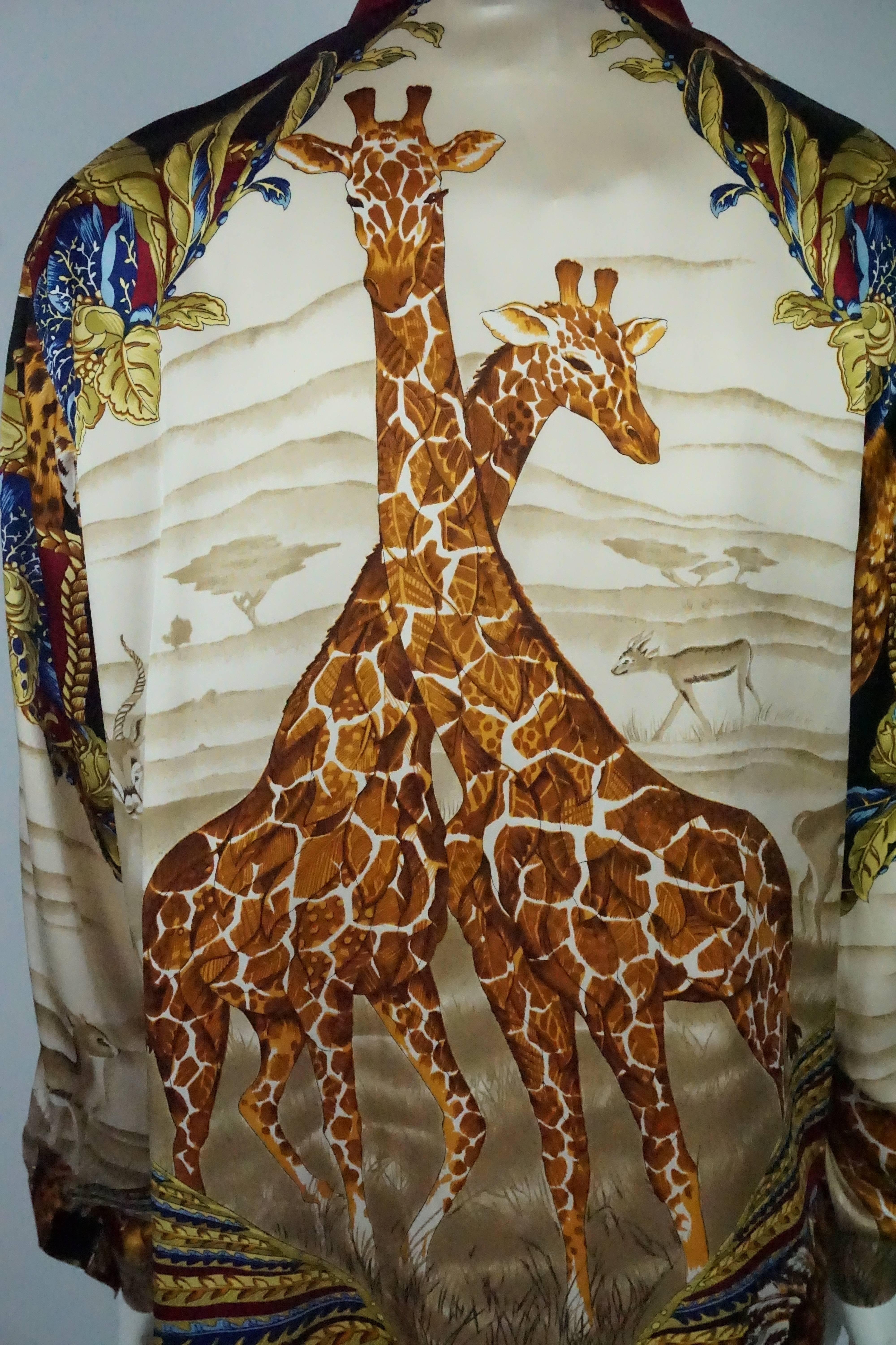 Brown Gianni Versace Couture Multi Silk Animal Theme Long Sleeve Shirt - Large