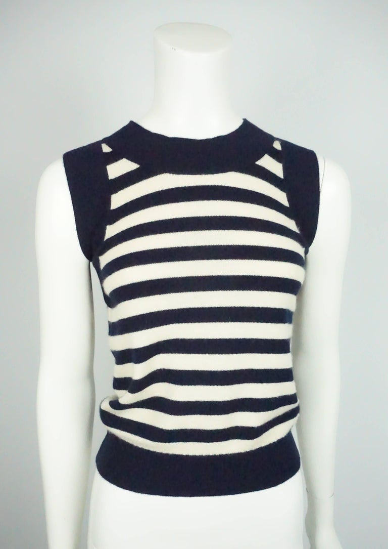 Chanel Navy And Ivory Cashmere S / S Sweater Set at 1stDibs