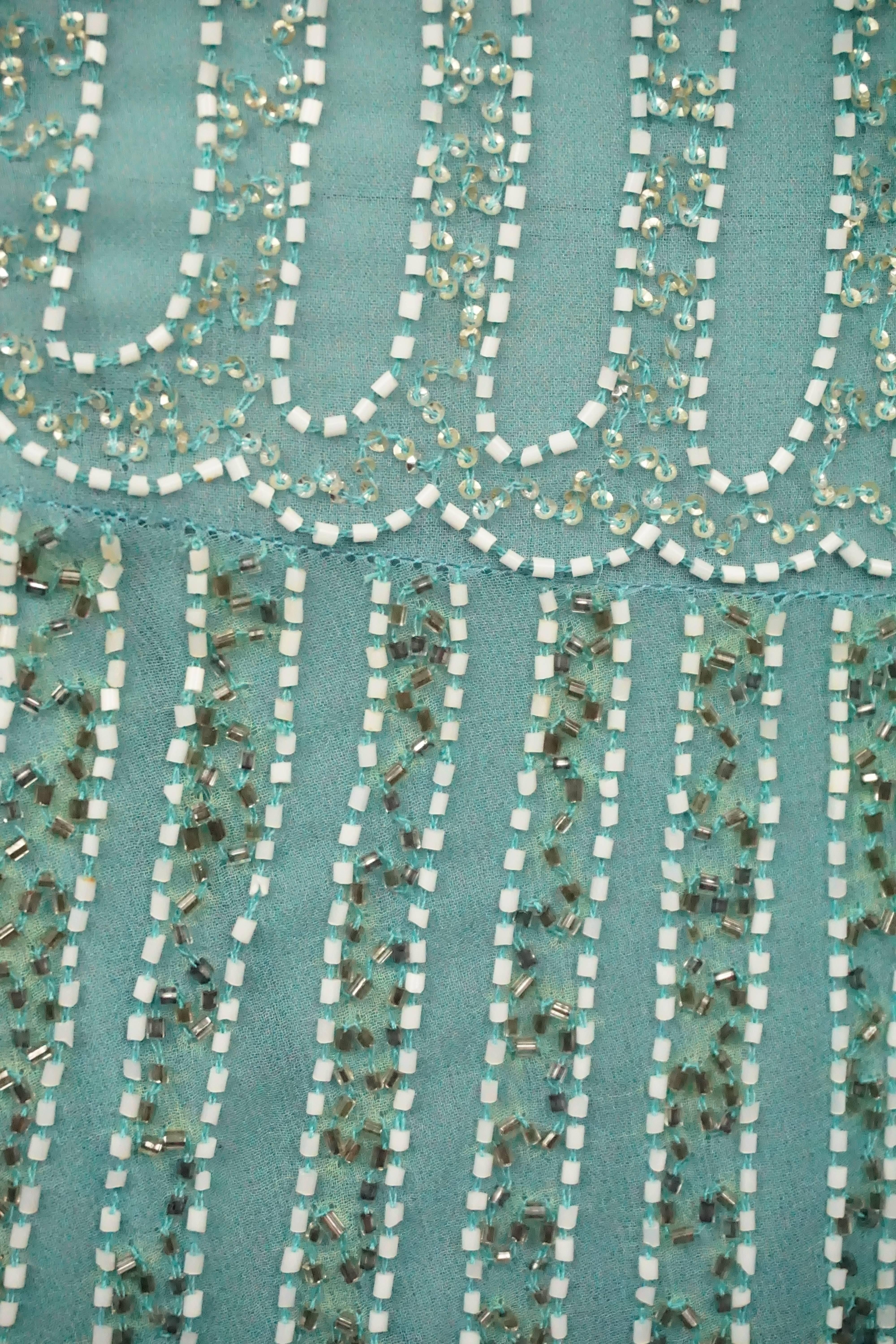 Green Bluemarine Turquoise Silk And White Beaded Skirt   For Sale
