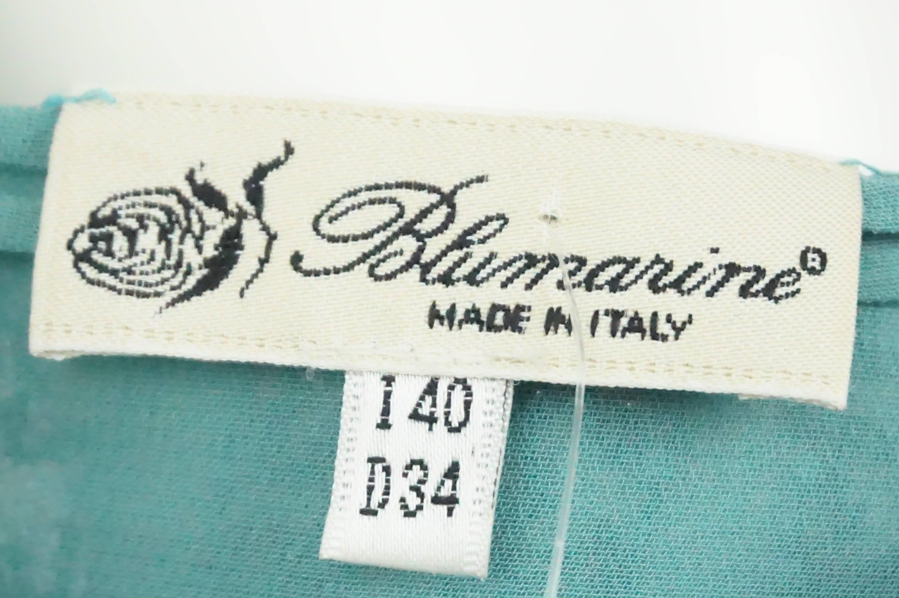 Bluemarine Turquoise Silk And White Beaded Skirt In Excellent Condition For Sale In West Palm Beach, FL