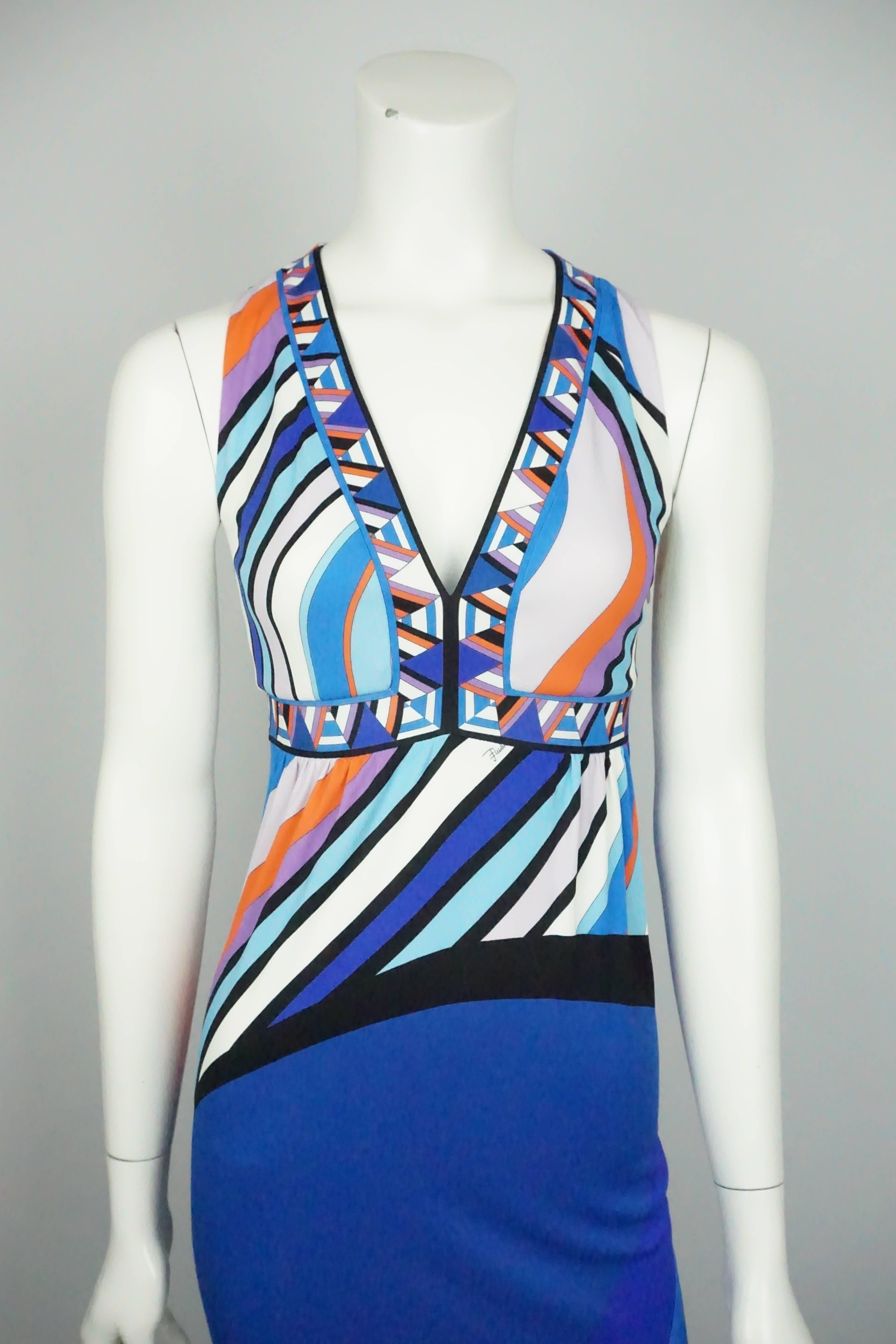 Emilio Pucci Multi Print Sleeveless Maxi Dress  In Excellent Condition In West Palm Beach, FL