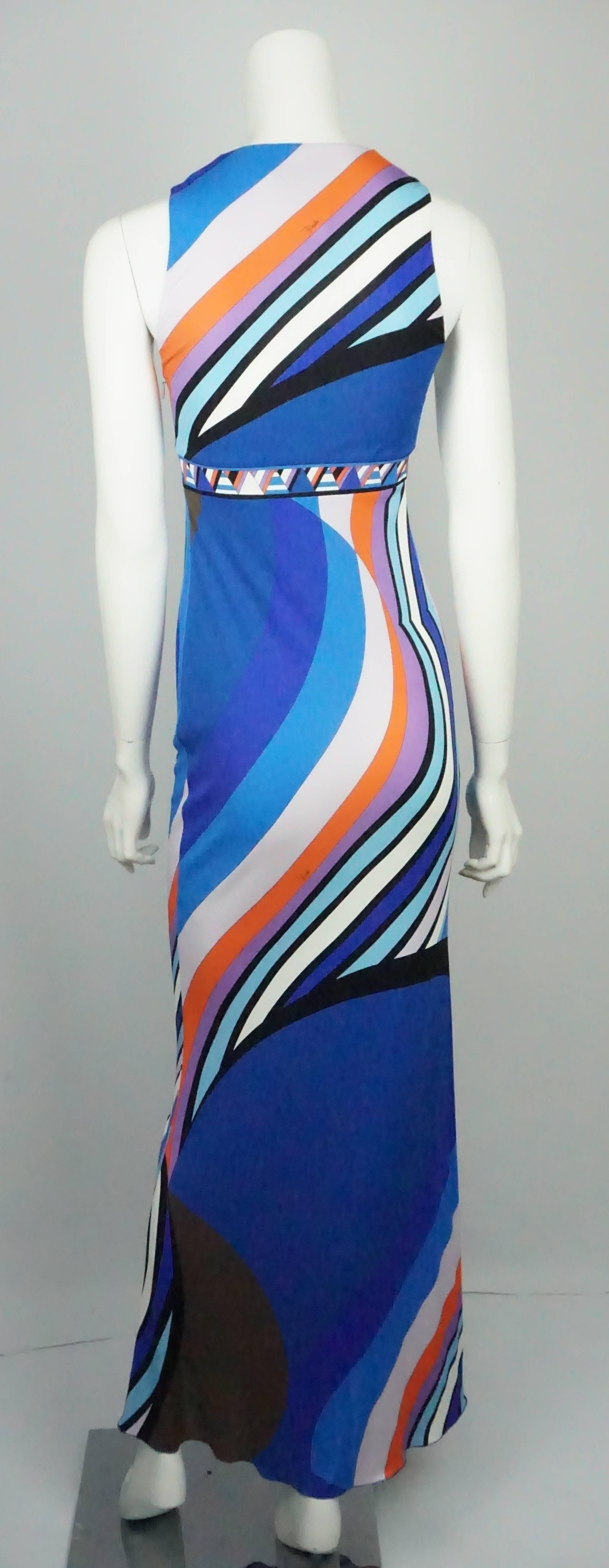 Blue Emilio Pucci Multi Print Sleeveless Maxi Dress 