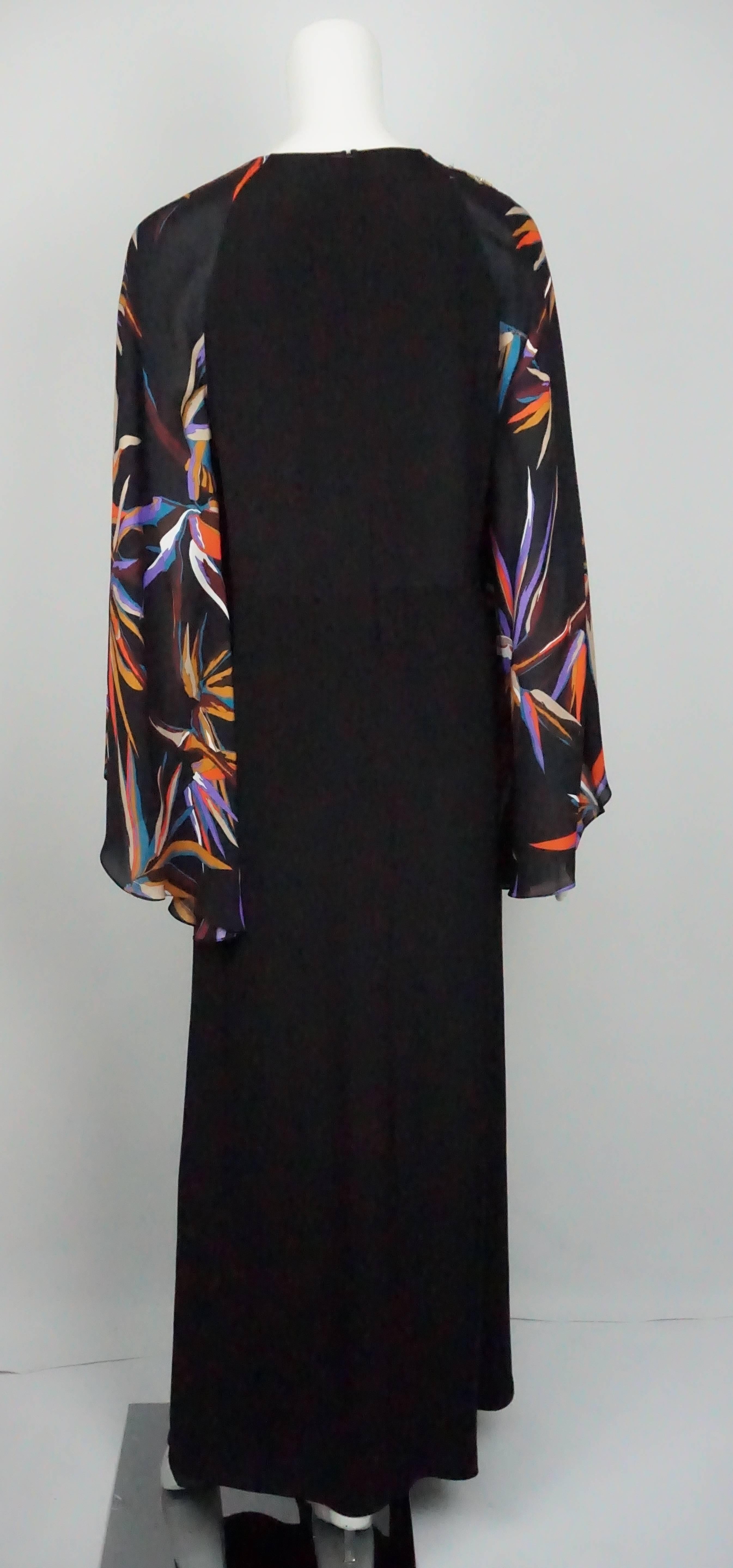 Emilio Pucci Black and Multi Silk Beaded Gown - 48 In Excellent Condition In West Palm Beach, FL