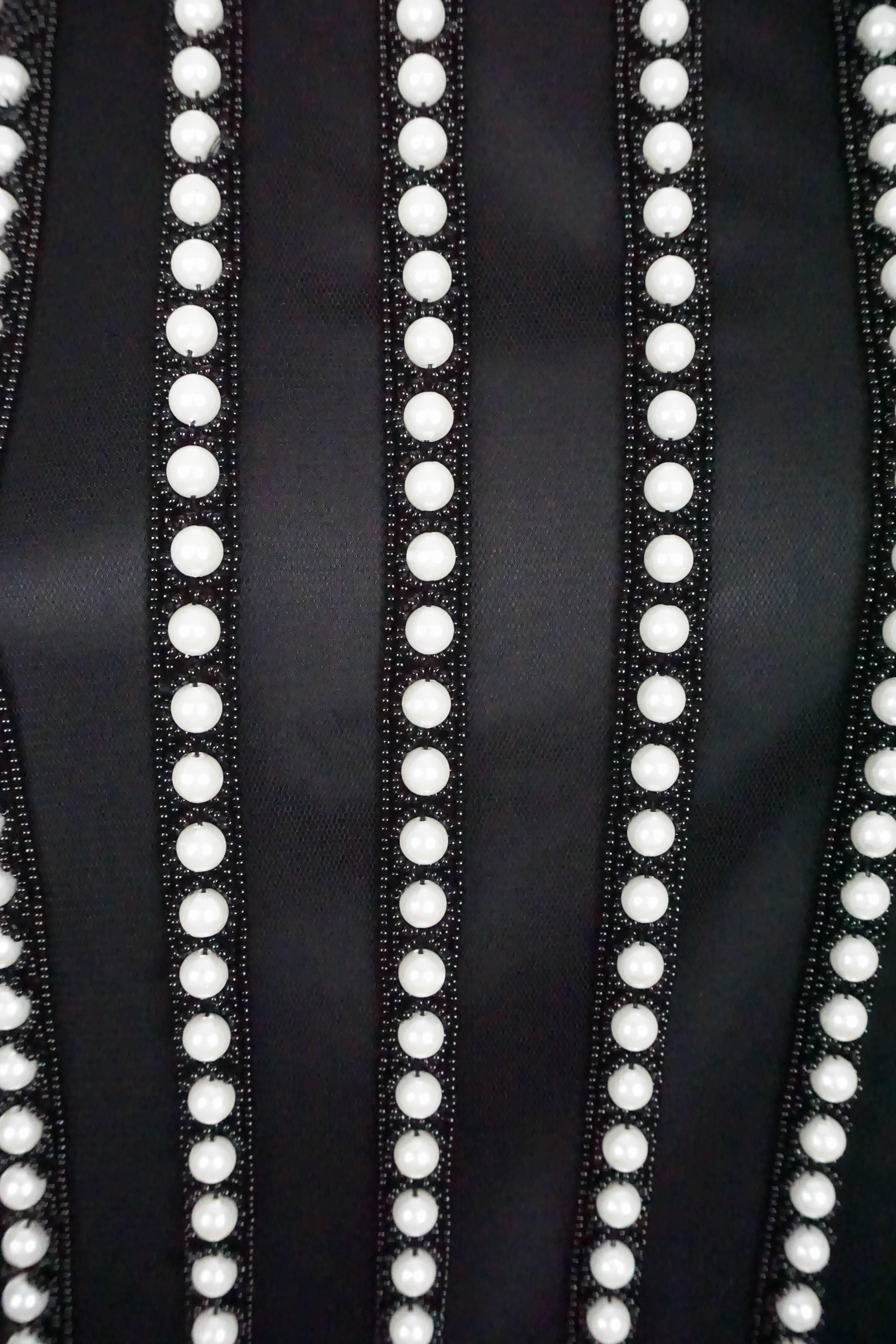 Joanna Mastroianni Black Sleeveless Pearl Beaded Dress with Feathers  1