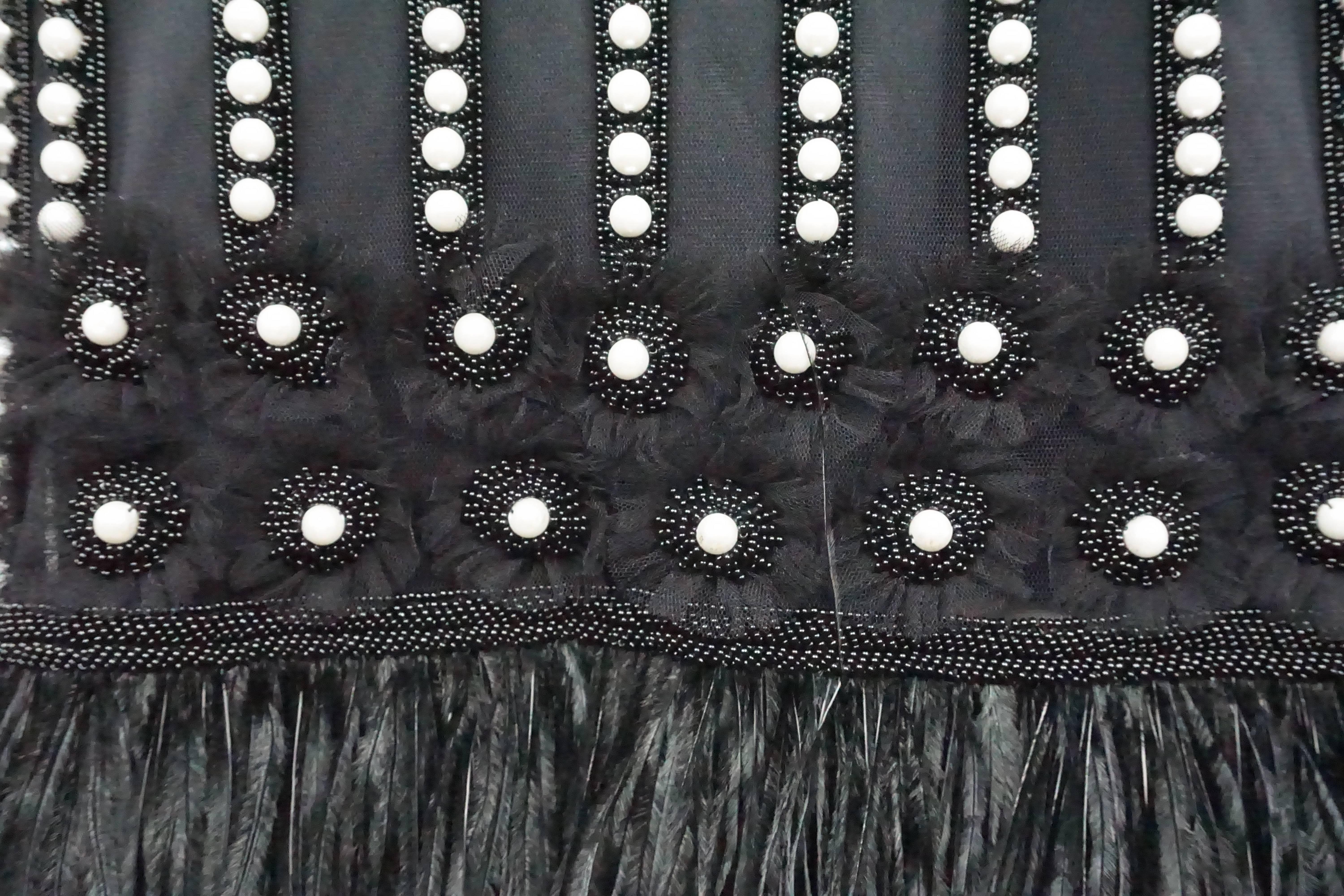 Joanna Mastroianni Black Sleeveless Pearl Beaded Dress with Feathers  3