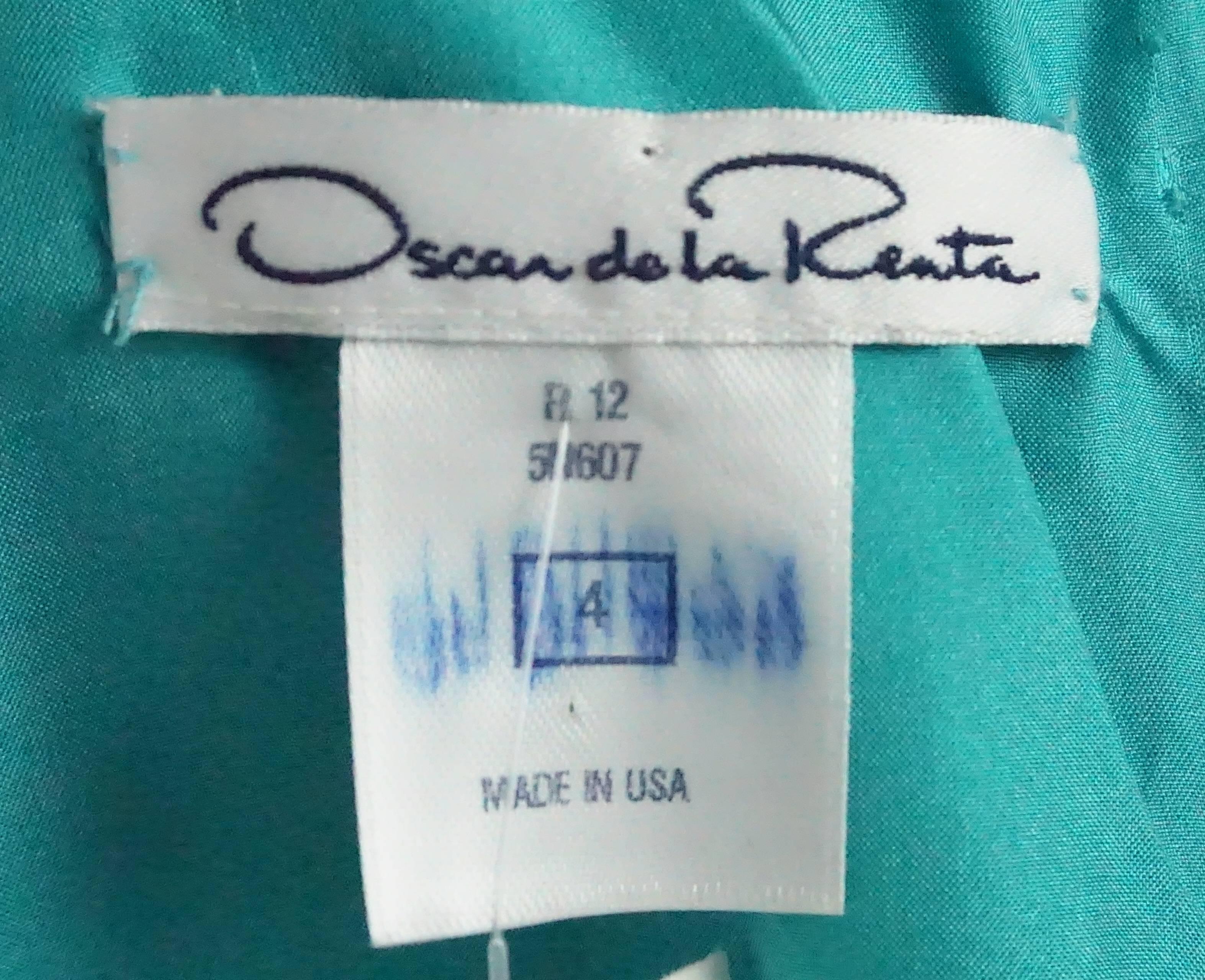 Women's Oscar De La Renta Teal Silk Shutter Pleat Dress 