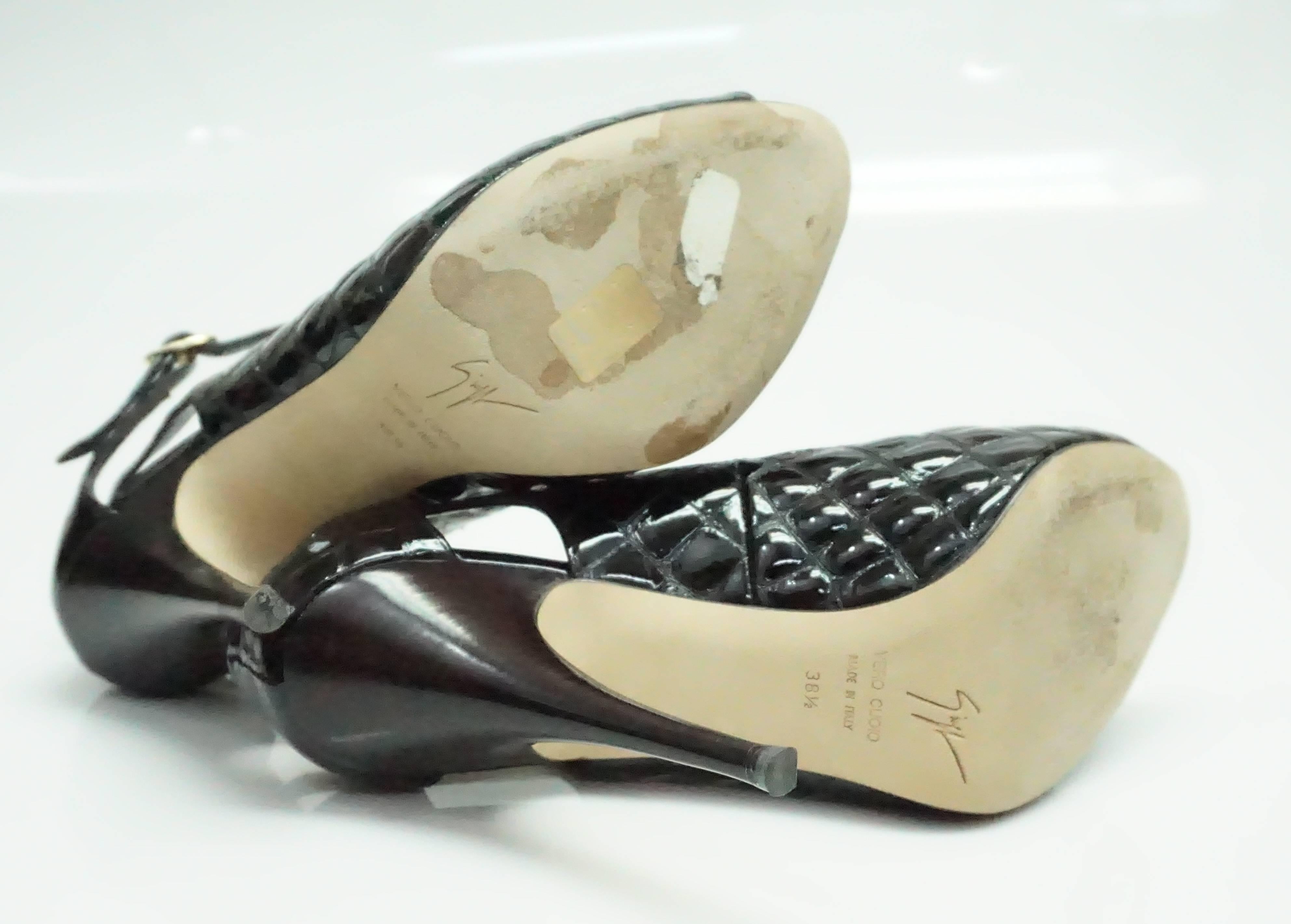 Giuseppe Zanotti Black Patent Crocodile Style Embossed Shoes - 38.5 1