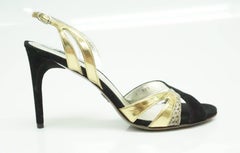 Dolce & Gabbana Black Suede Slingback w/ Gold Leather and Snakeskin - 38.5
