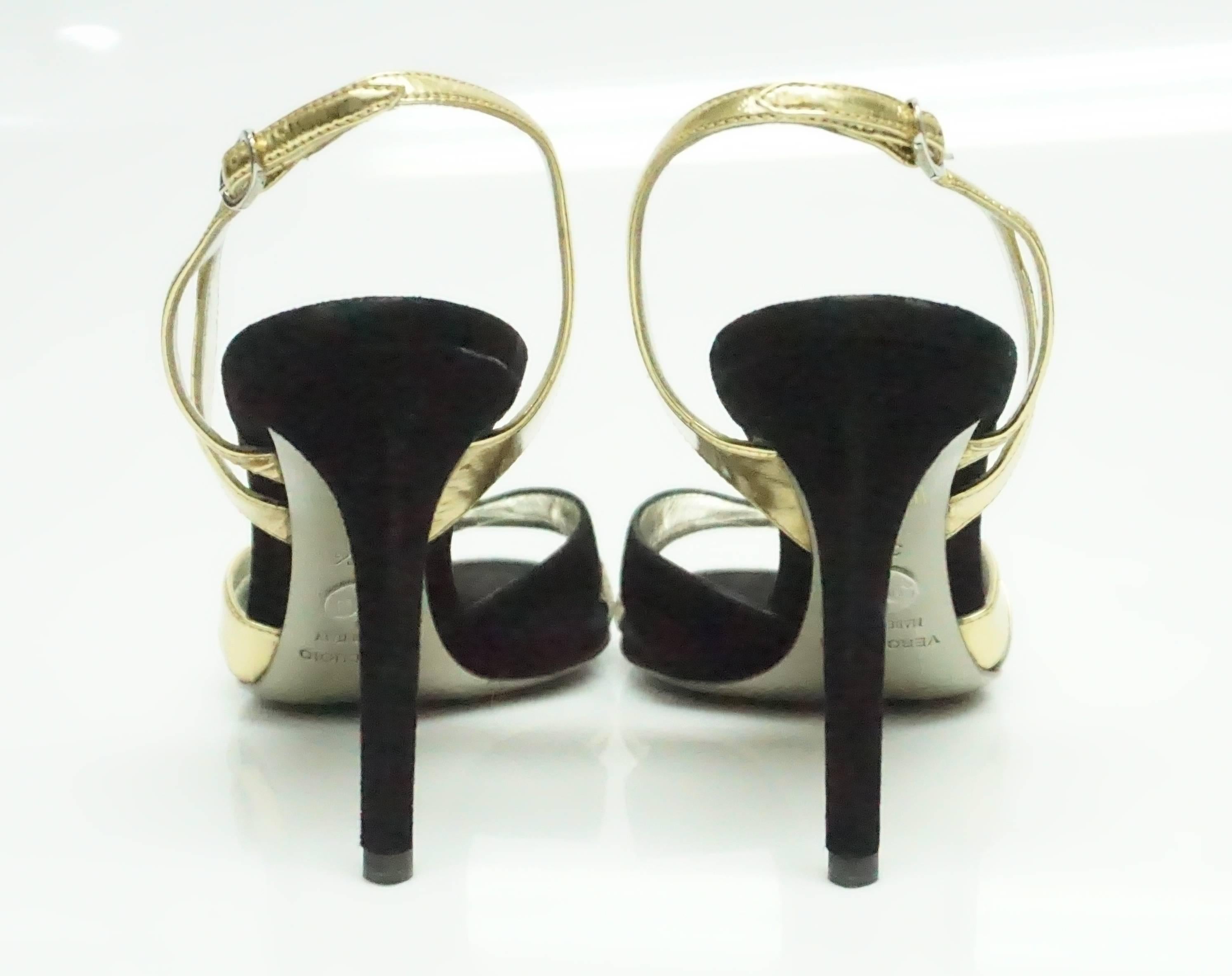 Beige Dolce & Gabbana Black Suede Slingback w/ Gold Leather and Snakeskin - 38.5  For Sale