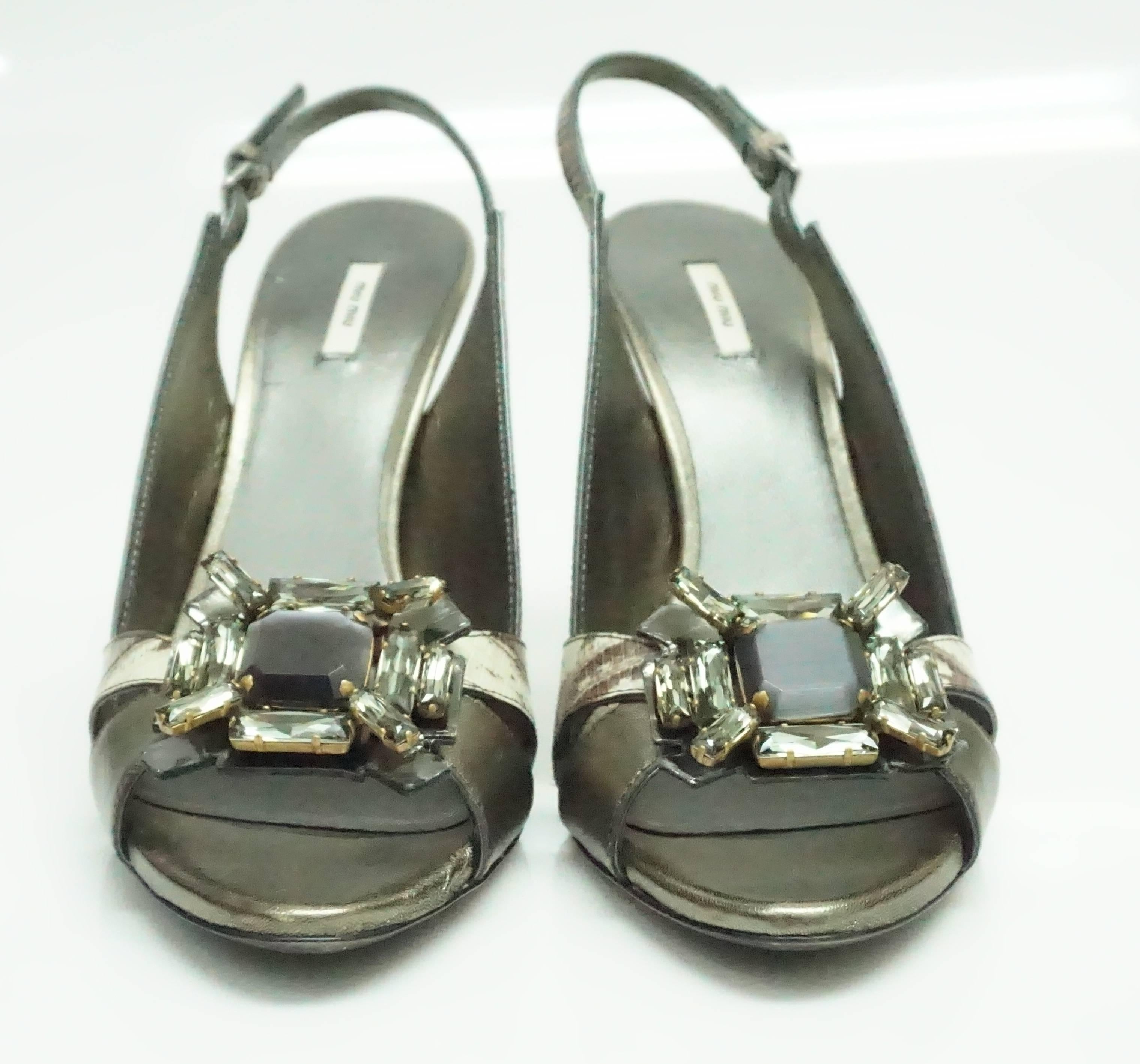 Gray Miu Miu Metallic Platform w/ Jewel Broach - 38.5  For Sale