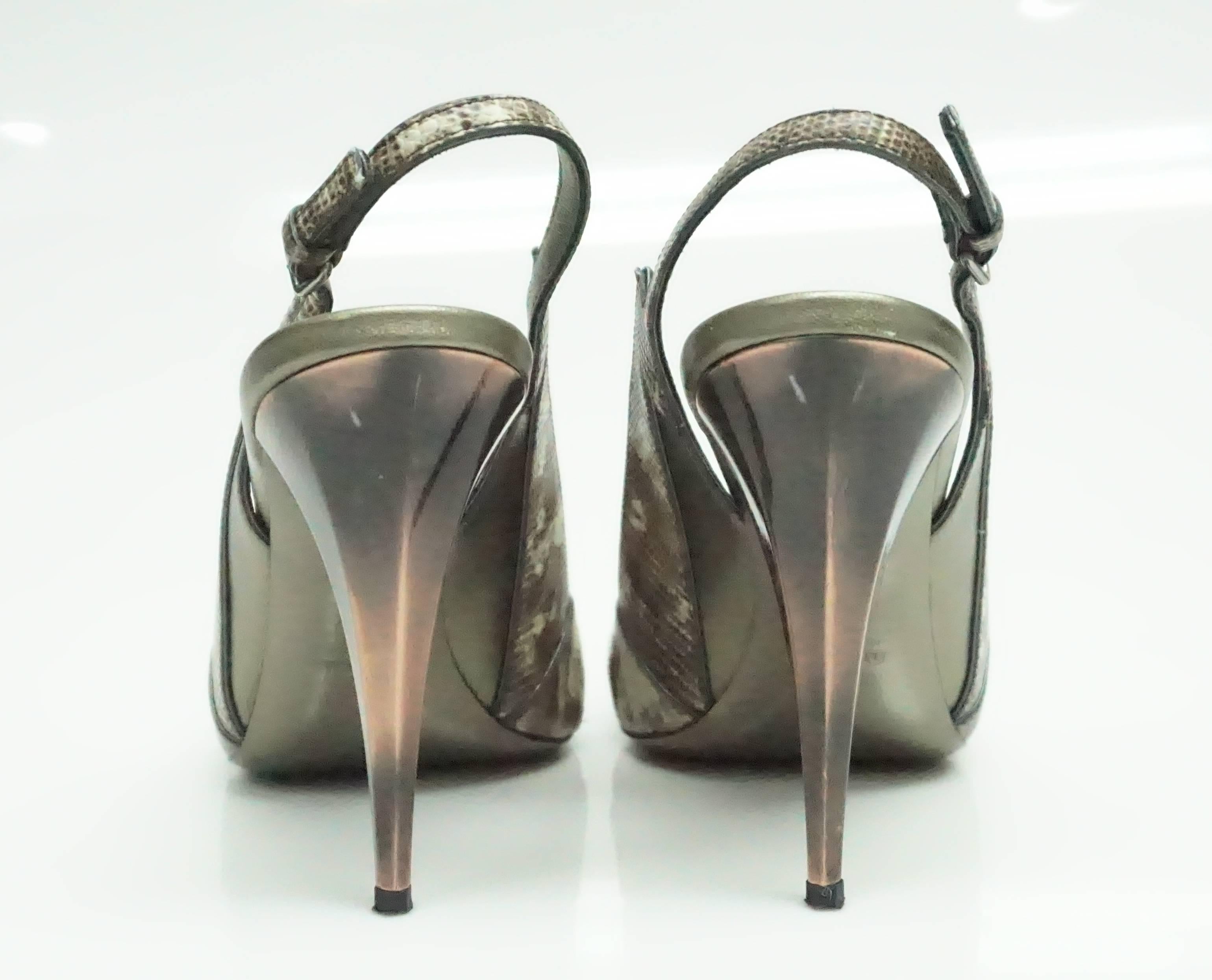 Miu Miu Metallic Platform w/ Jewel Broach - 38.5  In Excellent Condition For Sale In West Palm Beach, FL