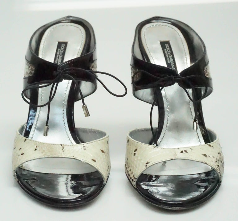 Dolce and Gabbana Ivory and Black Snake and Patent Slide - 38 For Sale ...