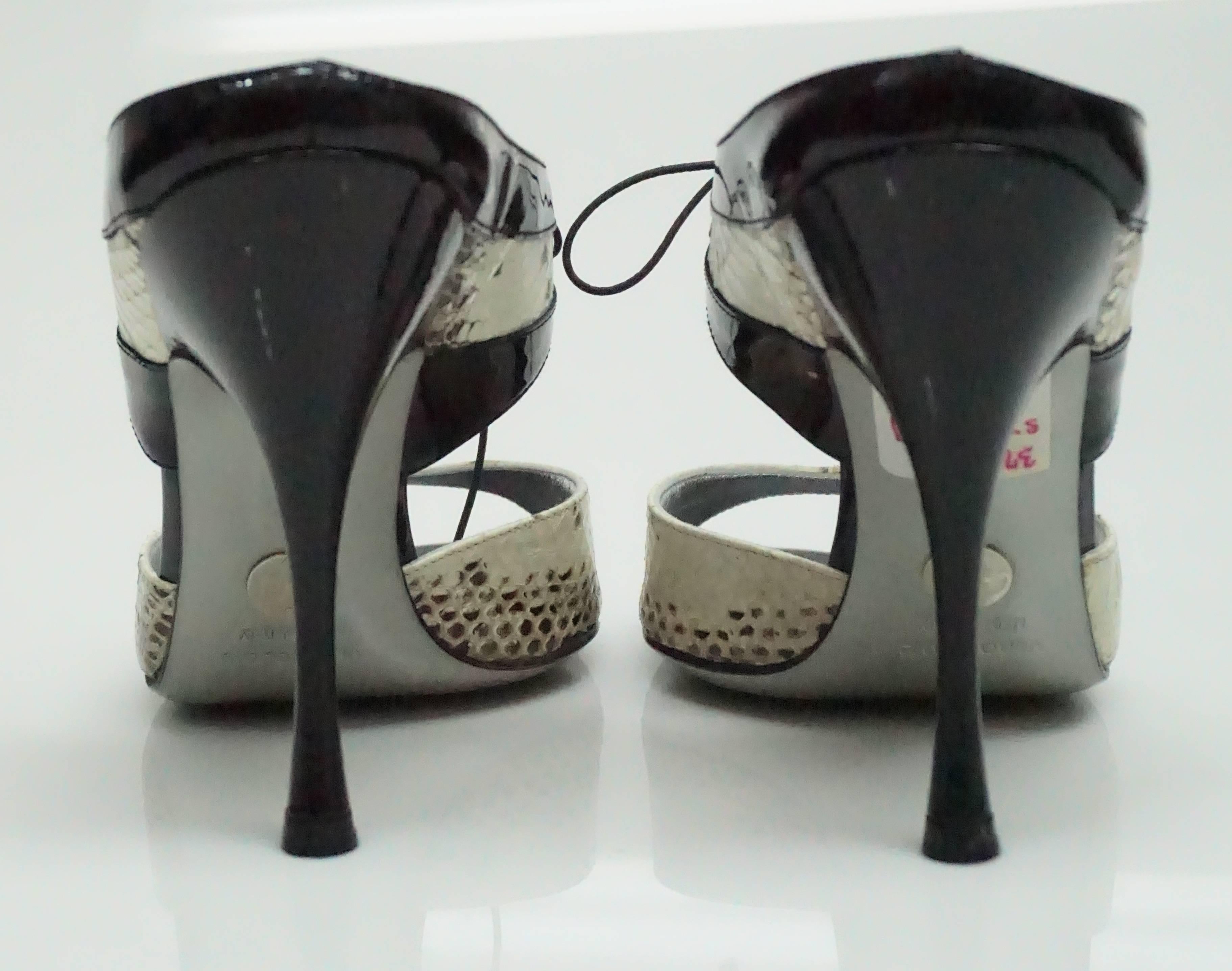 Women's Dolce & Gabbana Ivory & Black Snake and Patent Slide - 38