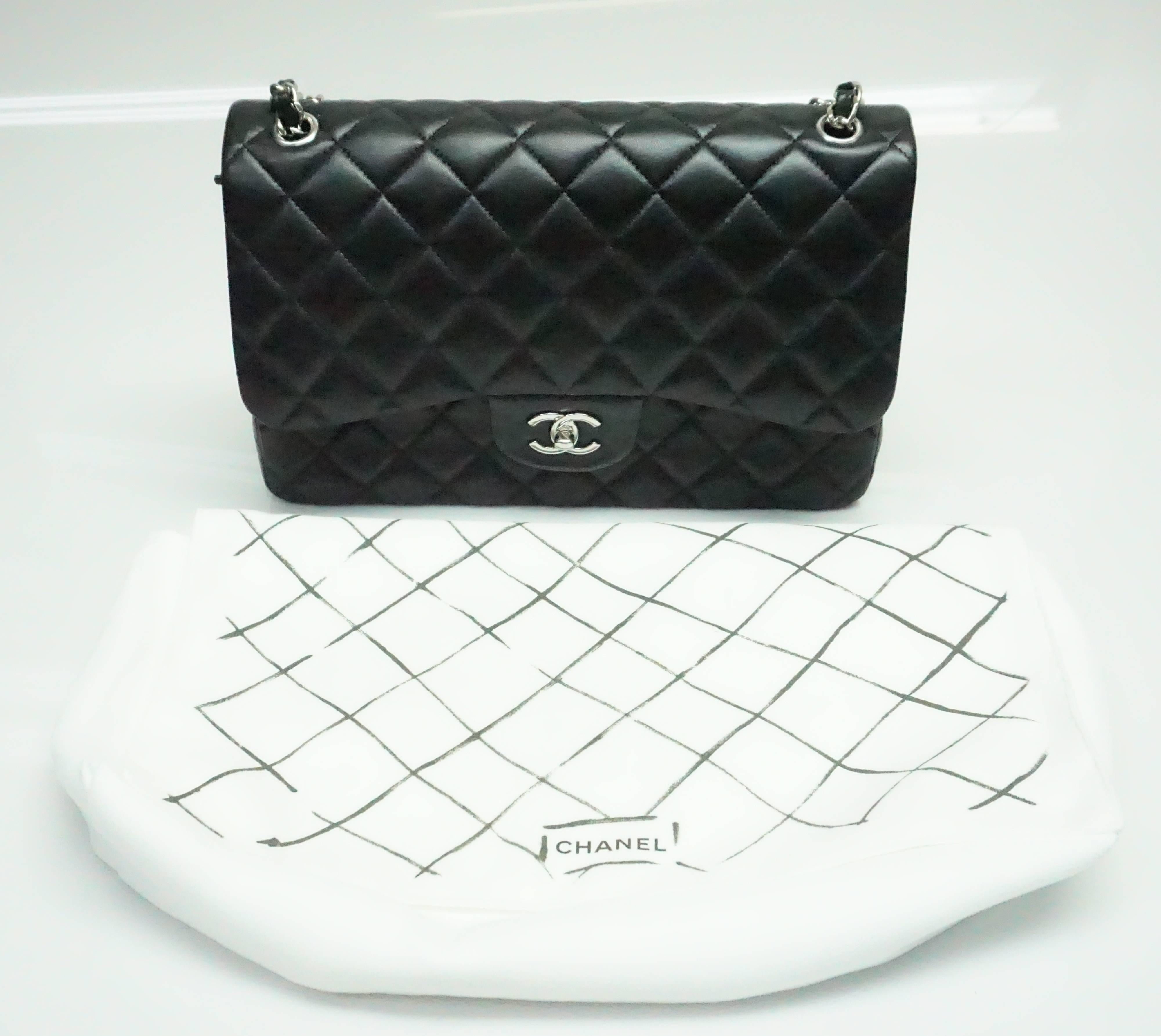 Chanel Jumbo Classic Black Lambskin Double Flap Bag with Silver Hardware, 2017 2
