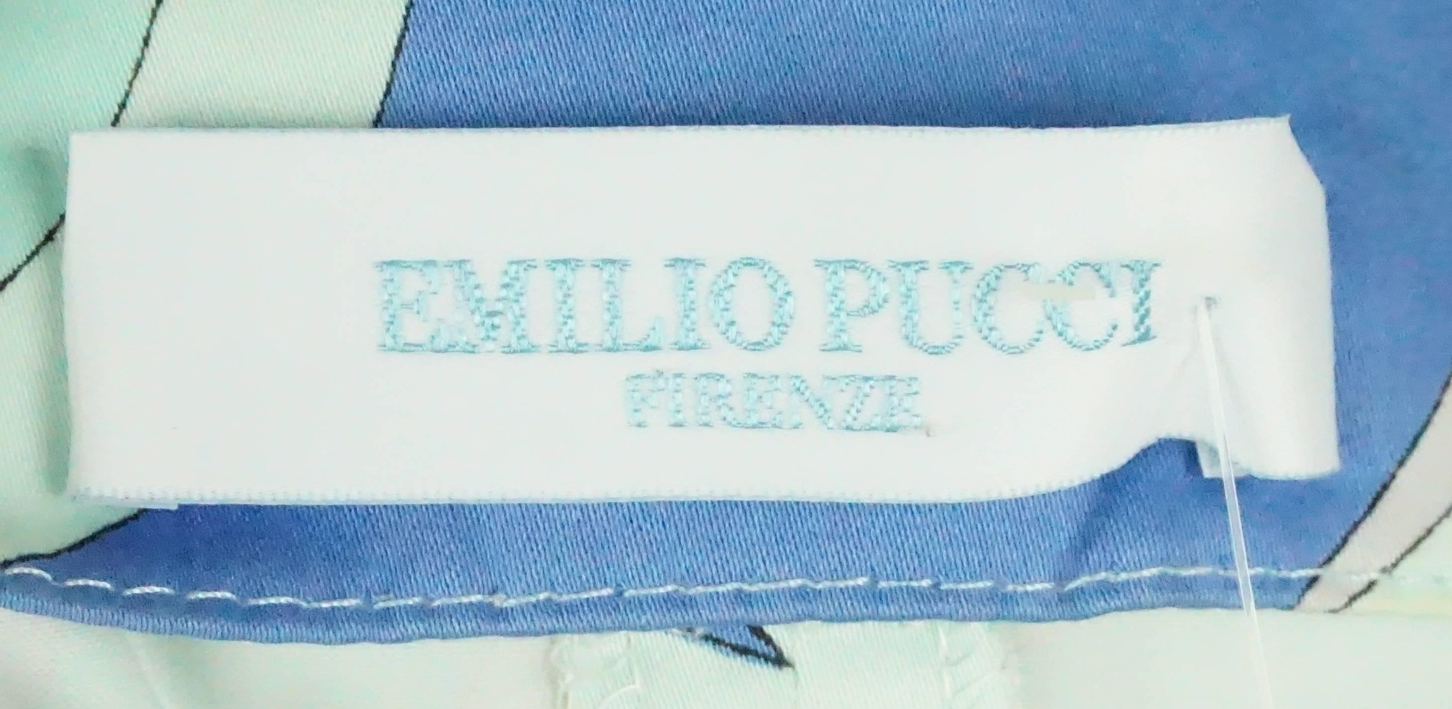 Emilio Pucci Blue & Aqua Cotton Print Sleeveless Dress - 38 F - 6 US 2