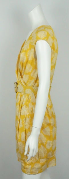 Valentino Yellow & White Cap Sleeve w/ Leaf Print - 8