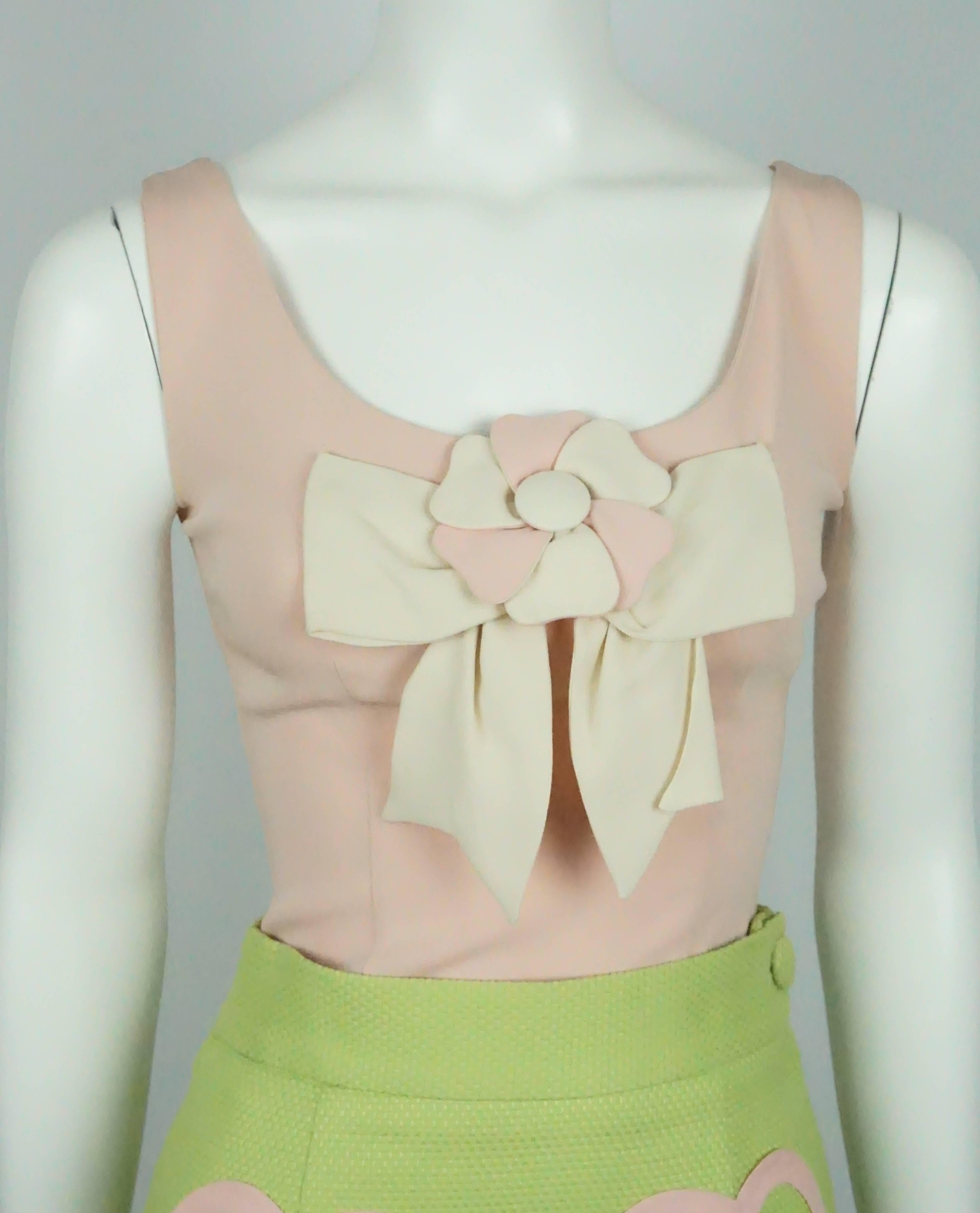 Moschino Cheap and Chic Jacket/Skirt/Top Lime Green Pique w/ Pink Silk Trim - 4 4
