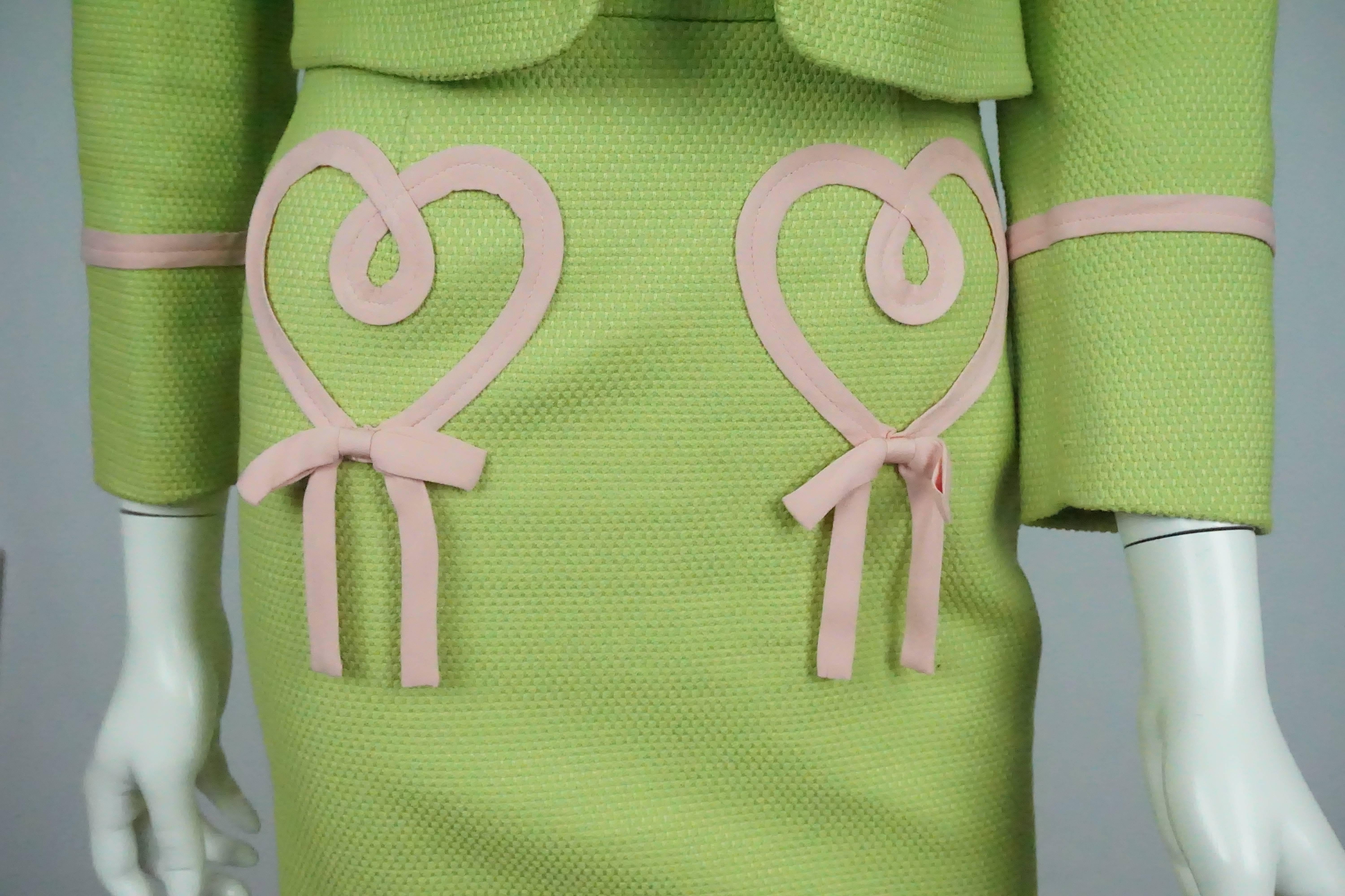 Women's Moschino Cheap and Chic Jacket/Skirt/Top Lime Green Pique w/ Pink Silk Trim - 4