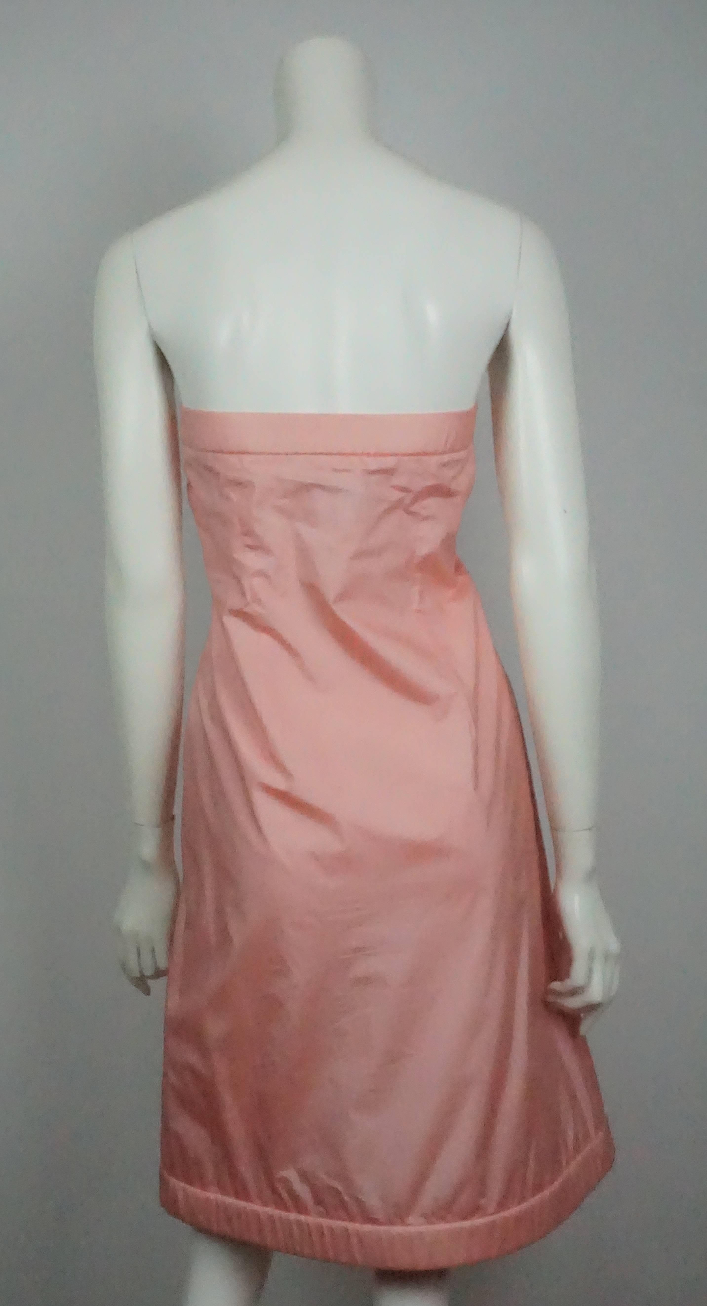 Brown Givenchy Couture Pink Parachute Silk Strapless Dress - 38 - Circa 80's