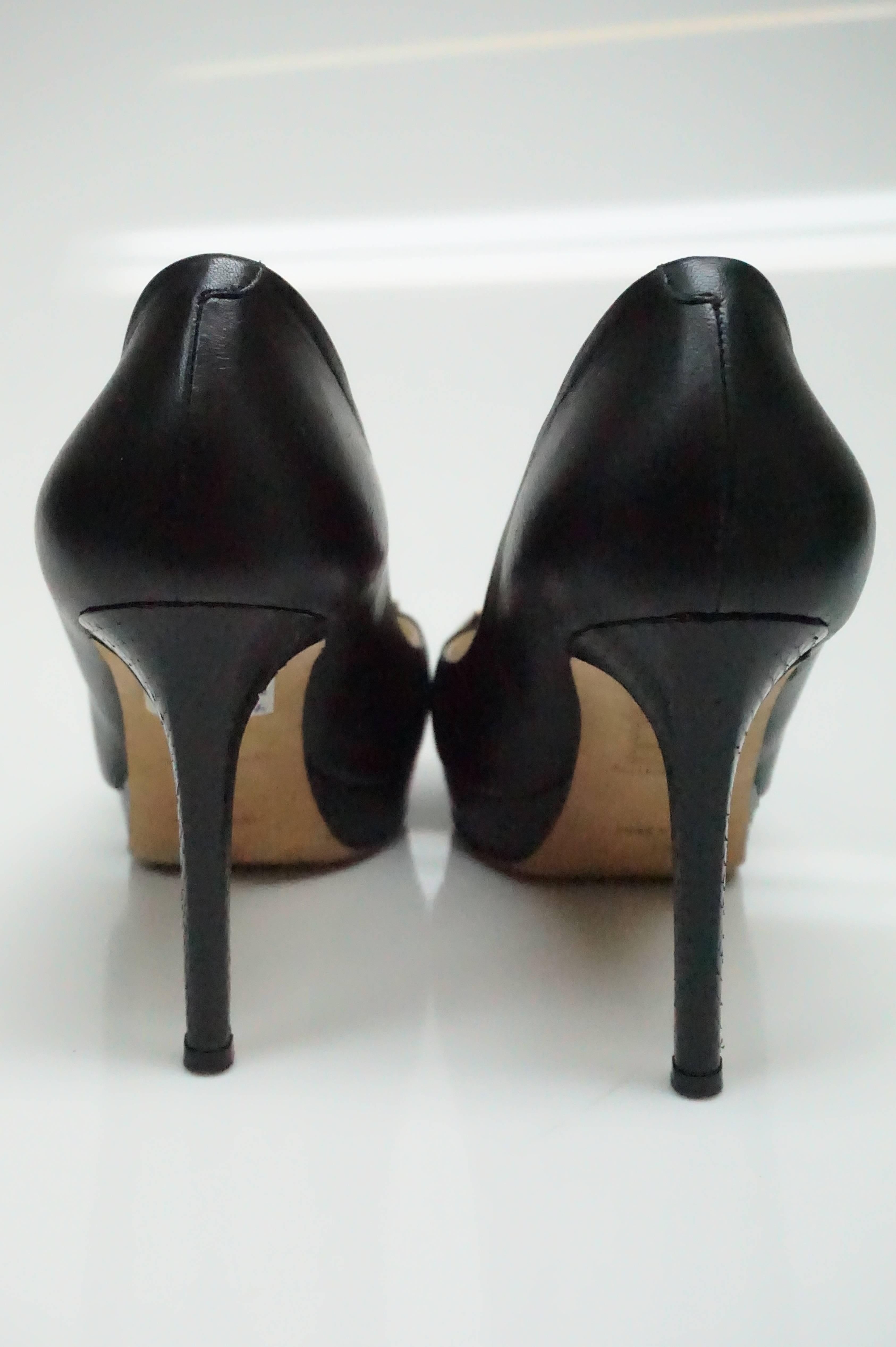 Women's Emilio Pucci Peep Toe Black Shoe w/ Silver Embellishment  - 39
