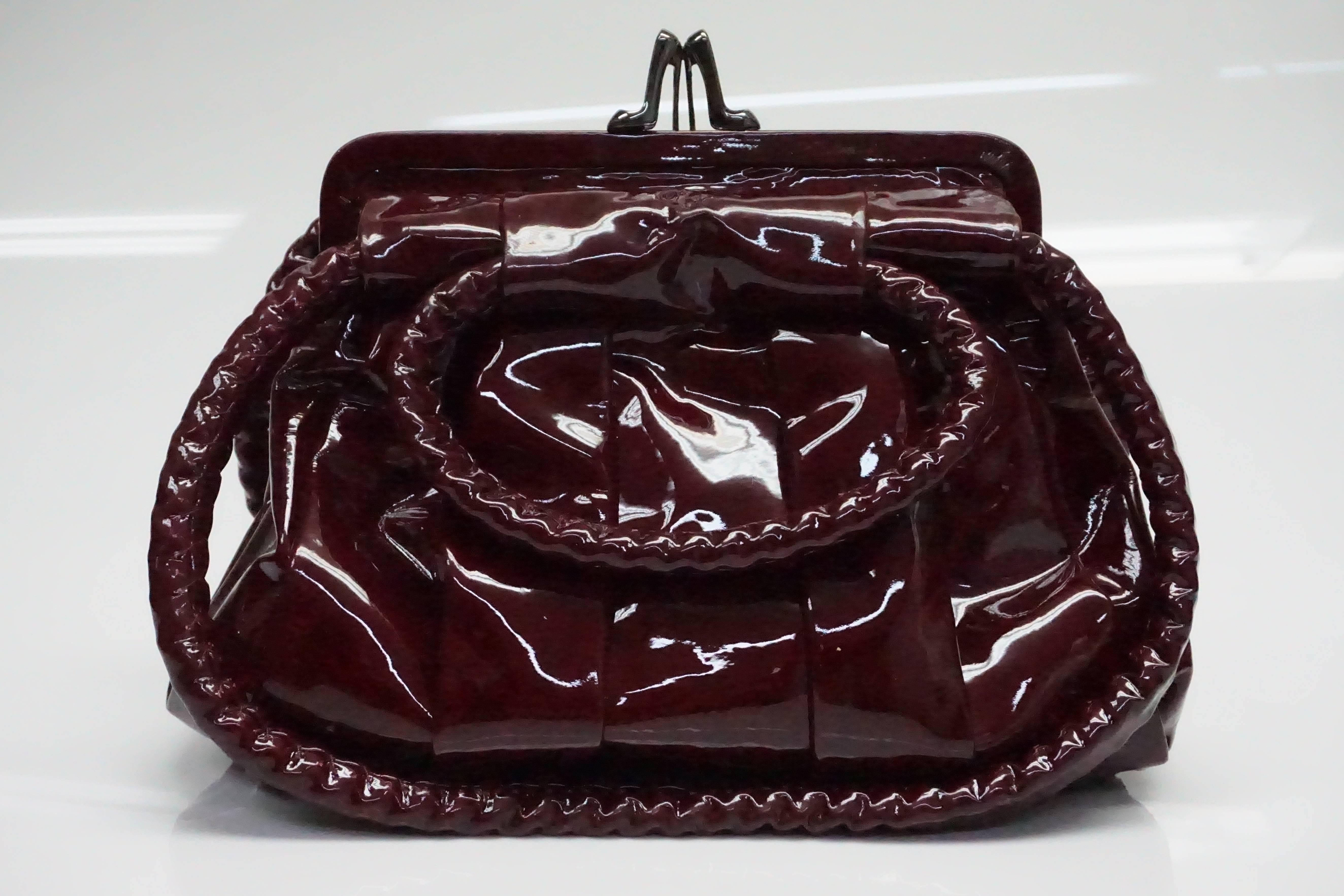 burgundy patent leather purse