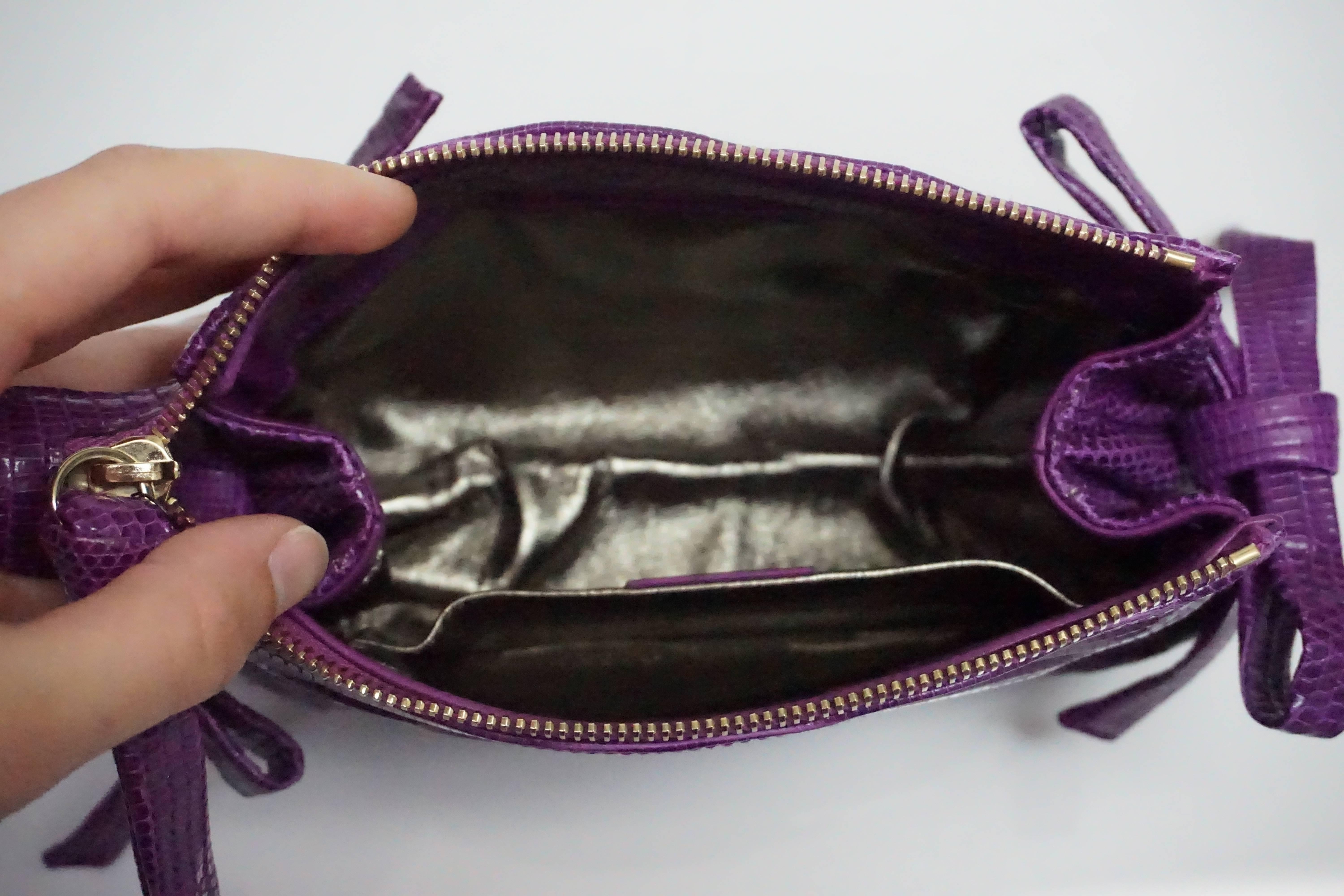Gucci Magenta Lizard Clutch In Excellent Condition In West Palm Beach, FL