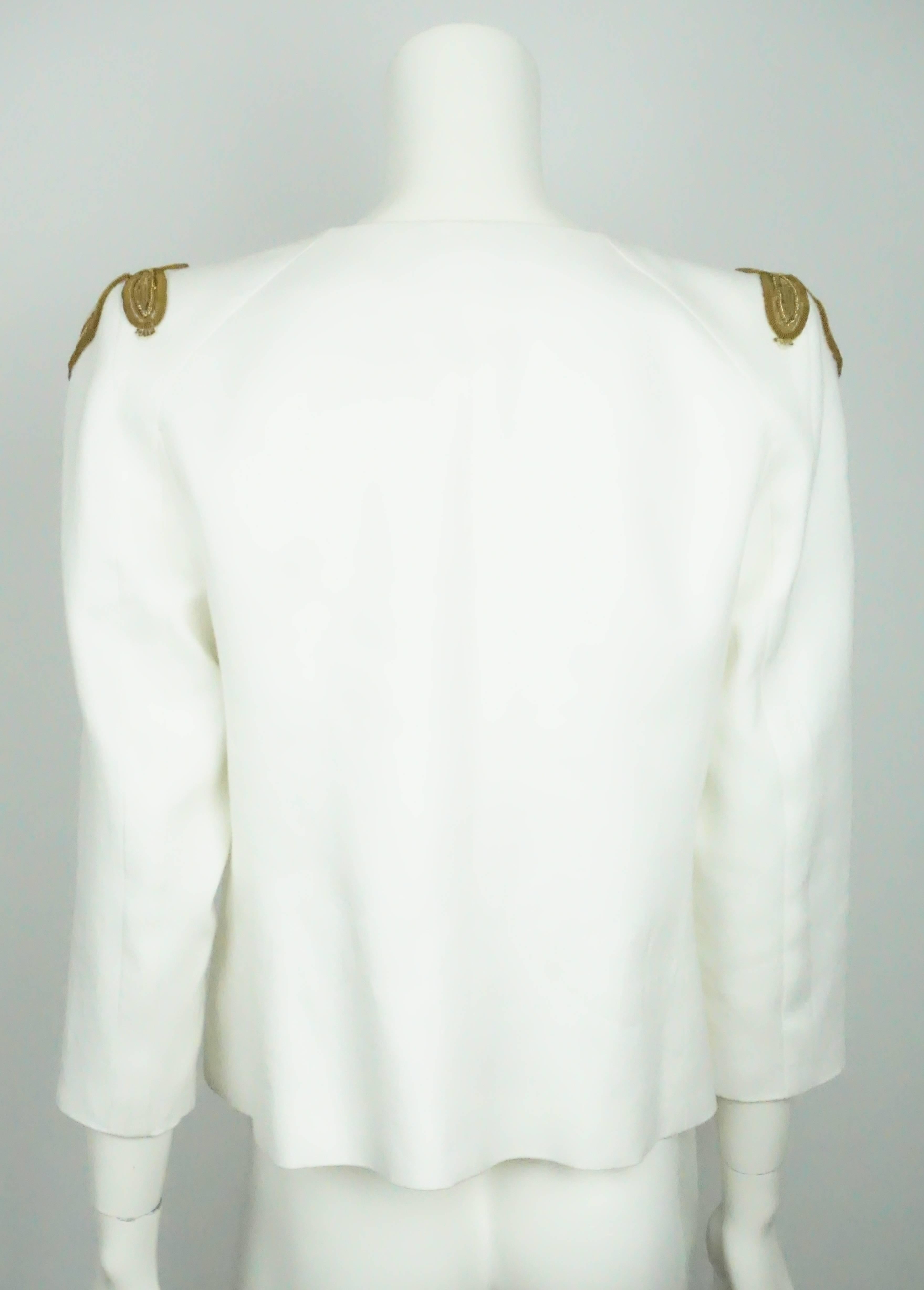 Gray Style Paris White Linen Jacket w/ Gold Sequin Detail On Shoulder - 42 - NWT For Sale