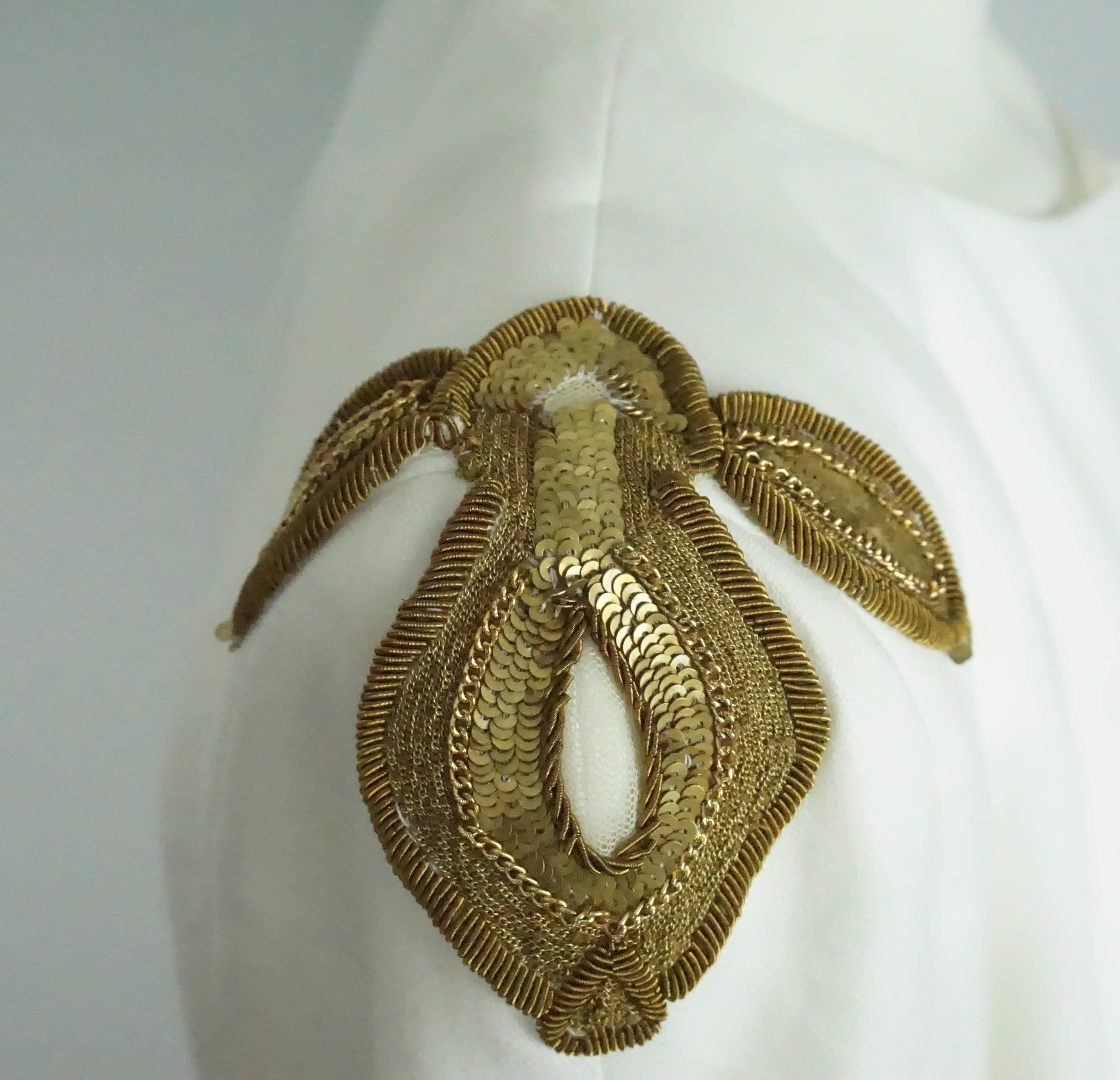 Style Paris White Linen Jacket w/ Gold Sequin Detail On Shoulder - 42 - NWT In New Condition For Sale In West Palm Beach, FL