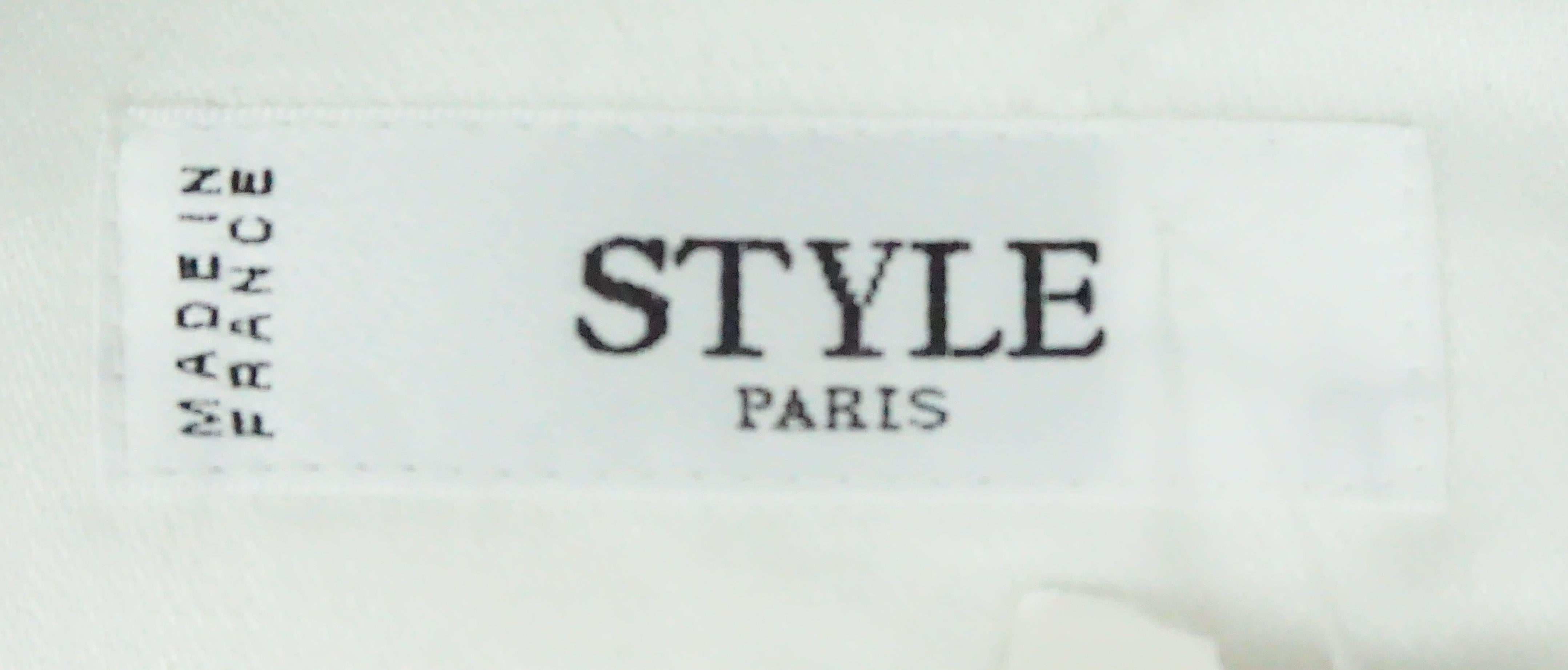 Women's Style Paris White Linen Jacket w/ Gold Sequin Detail On Shoulder - 42 - NWT For Sale