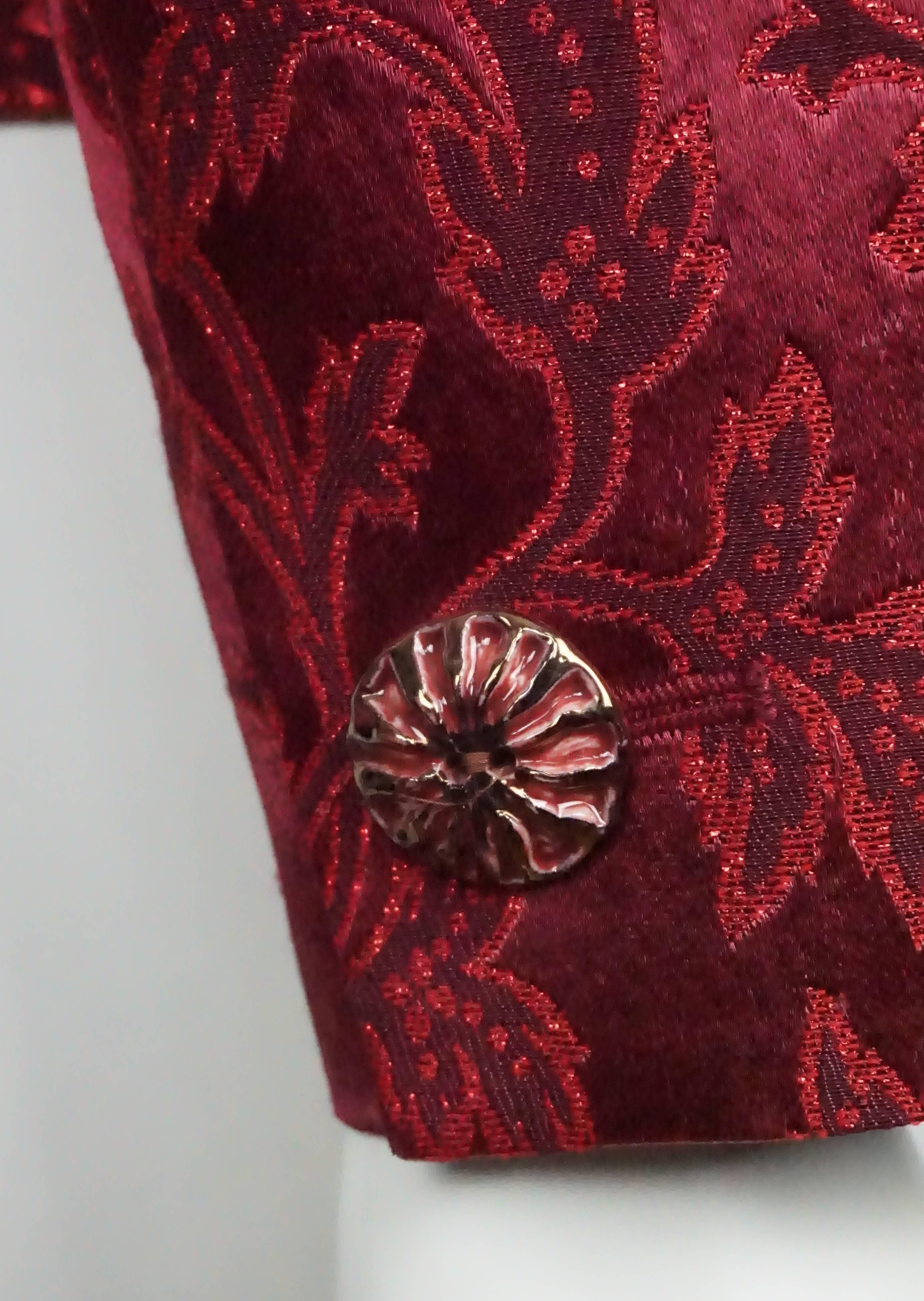 Yves Saint Laurent Red Brocade Jacket with Enamel Buttons  In Excellent Condition For Sale In West Palm Beach, FL