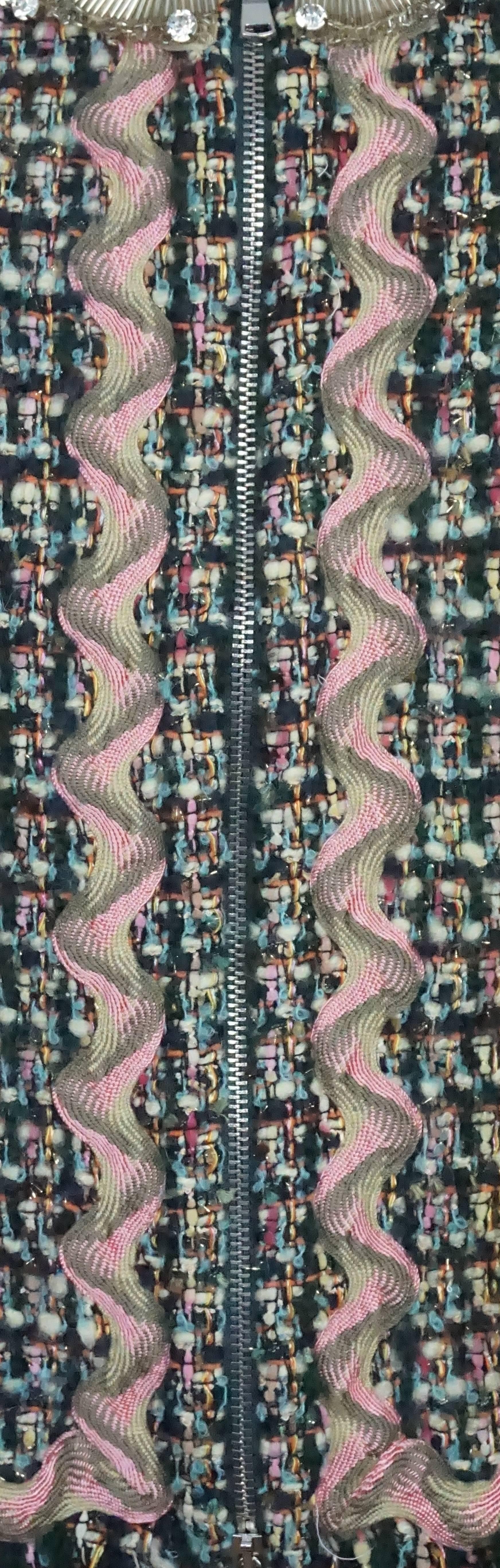 Moschino C&C Multi Color Tweed w/ Rhinestone Collar - 8 1