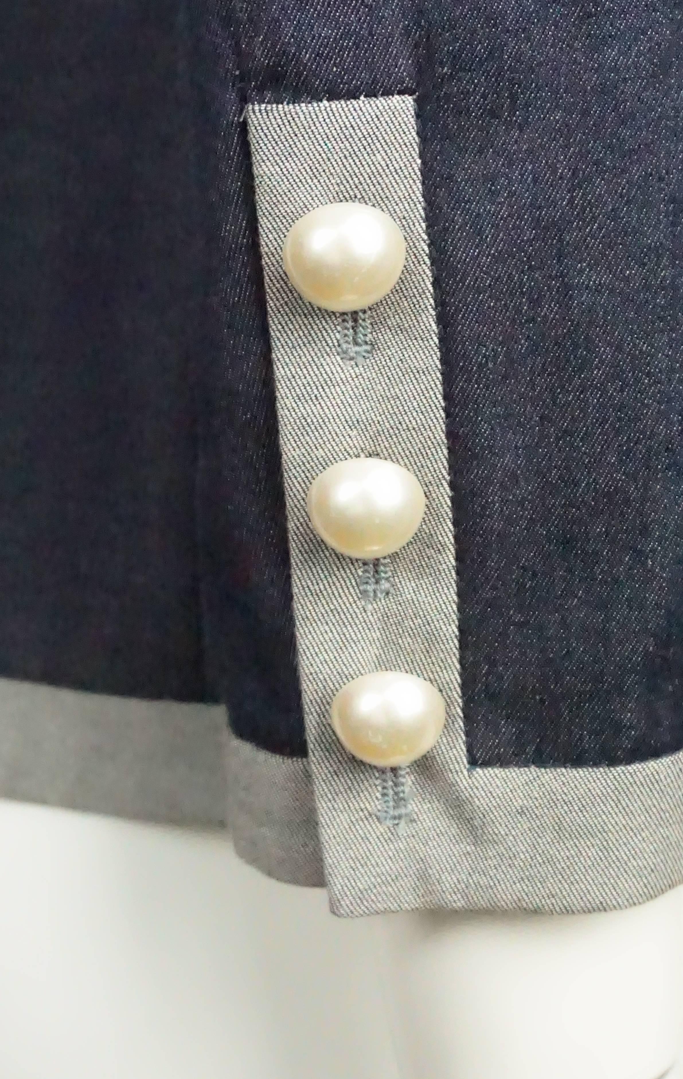 Women's Moschino C&C Denim Jacket w/ Grey Trim & Pearl Buttons w/ Belt - 44 - NWT