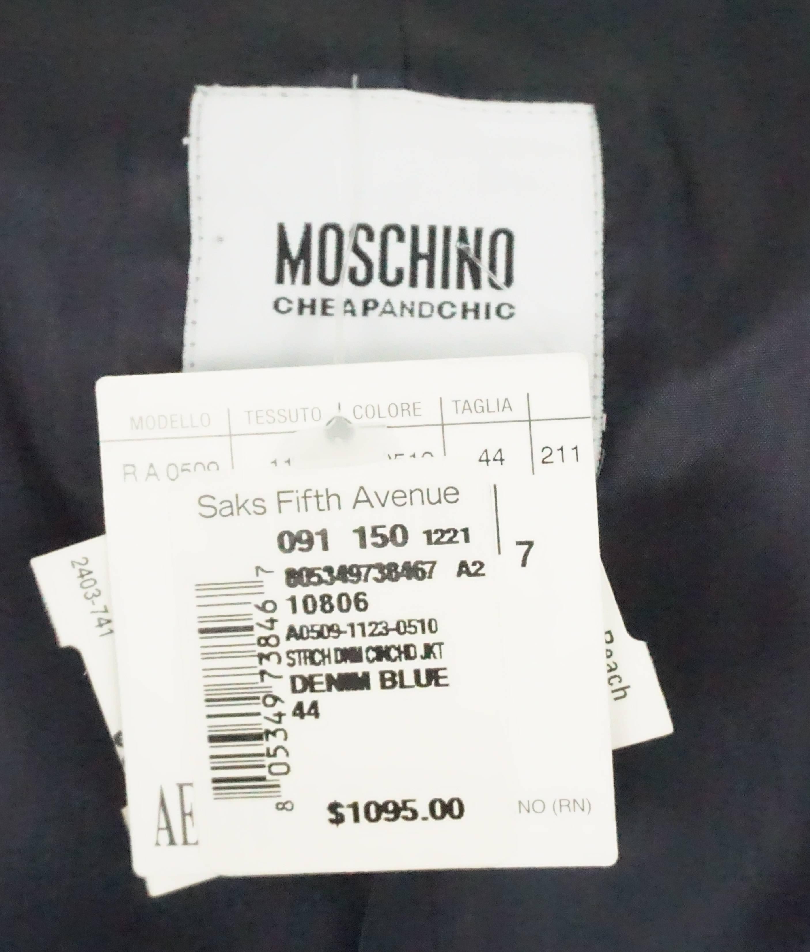 Moschino C&C Denim Jacket w/ Grey Trim & Pearl Buttons w/ Belt - 44 - NWT 1