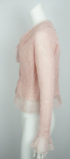 Oscar De La Renta Pink Crochet Lace Sequin Jacket - 8