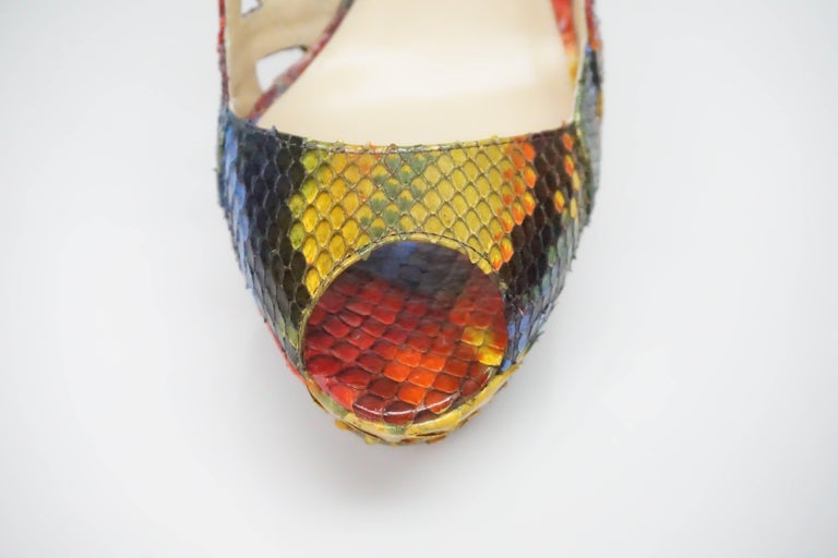 Alexandre Birman Multi Color Python Peeptoe Platform Heel - 8 For Sale ...