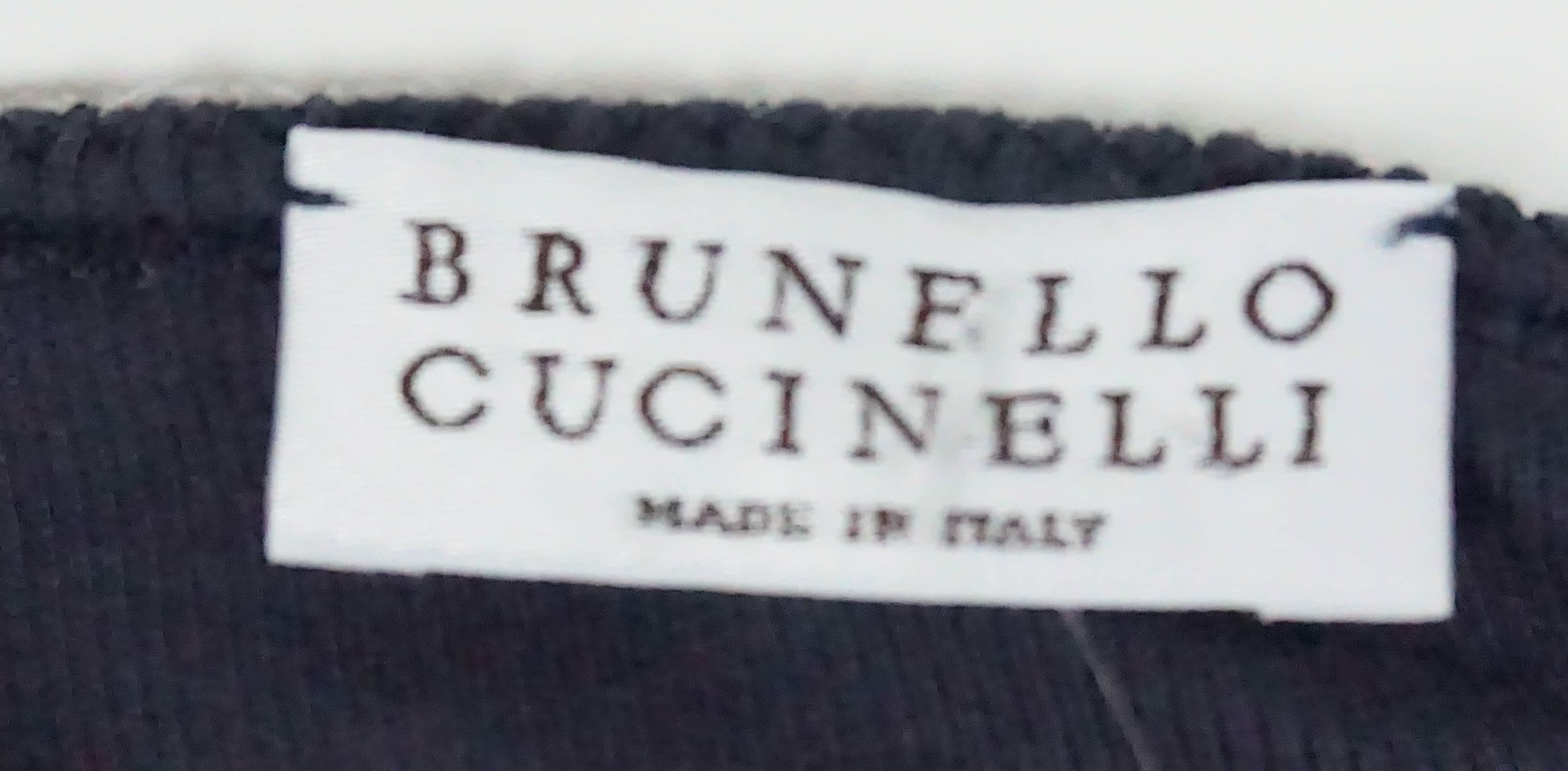 Women's Brunello Cucinelli Dark Grey Cotton Sleeveless Top with Silver Beaded Collar - M